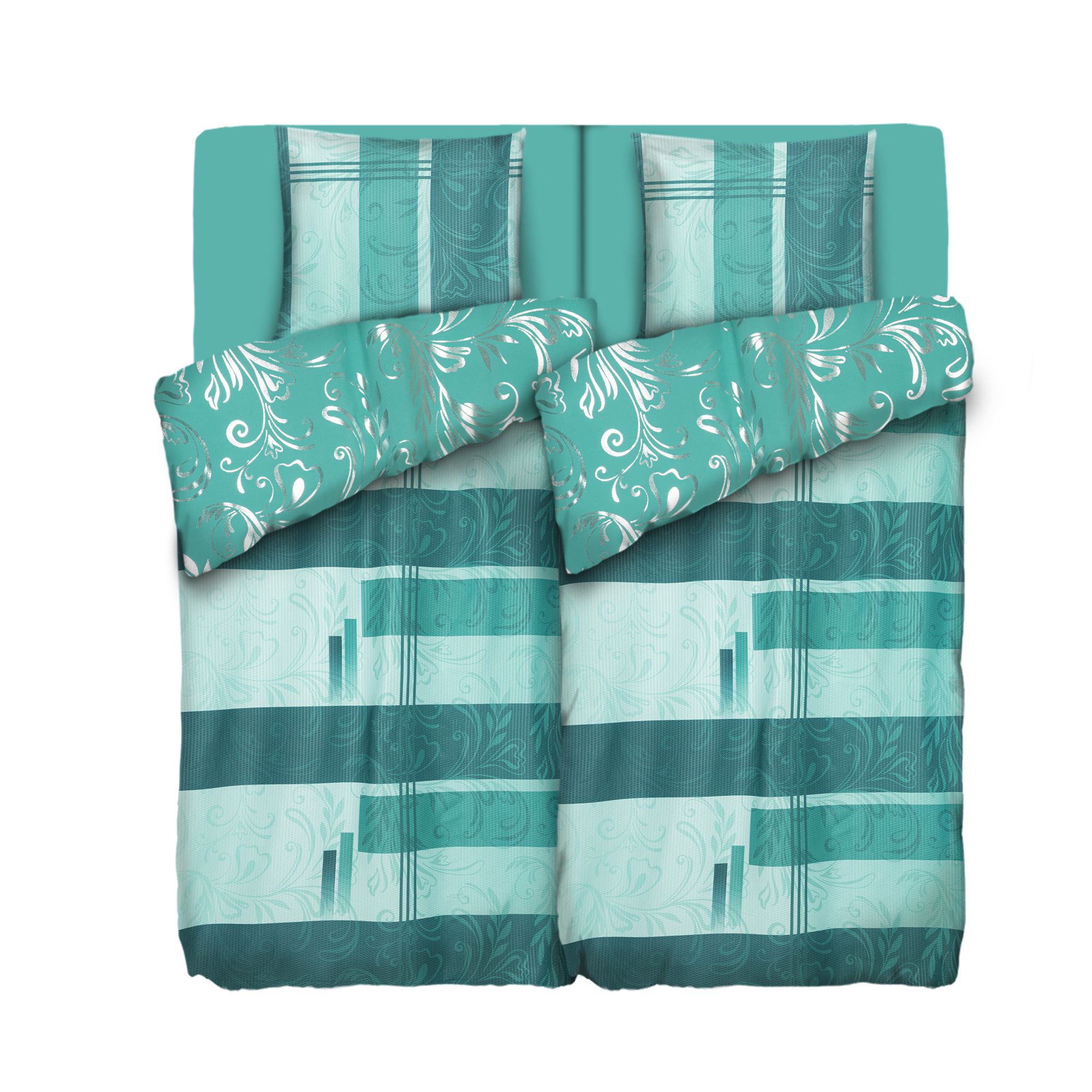 SOFT WAVE Wendebettwäsche Grafik / Glitzerranke Mikrofaser Seersucker Doppelbett, 6tlg.