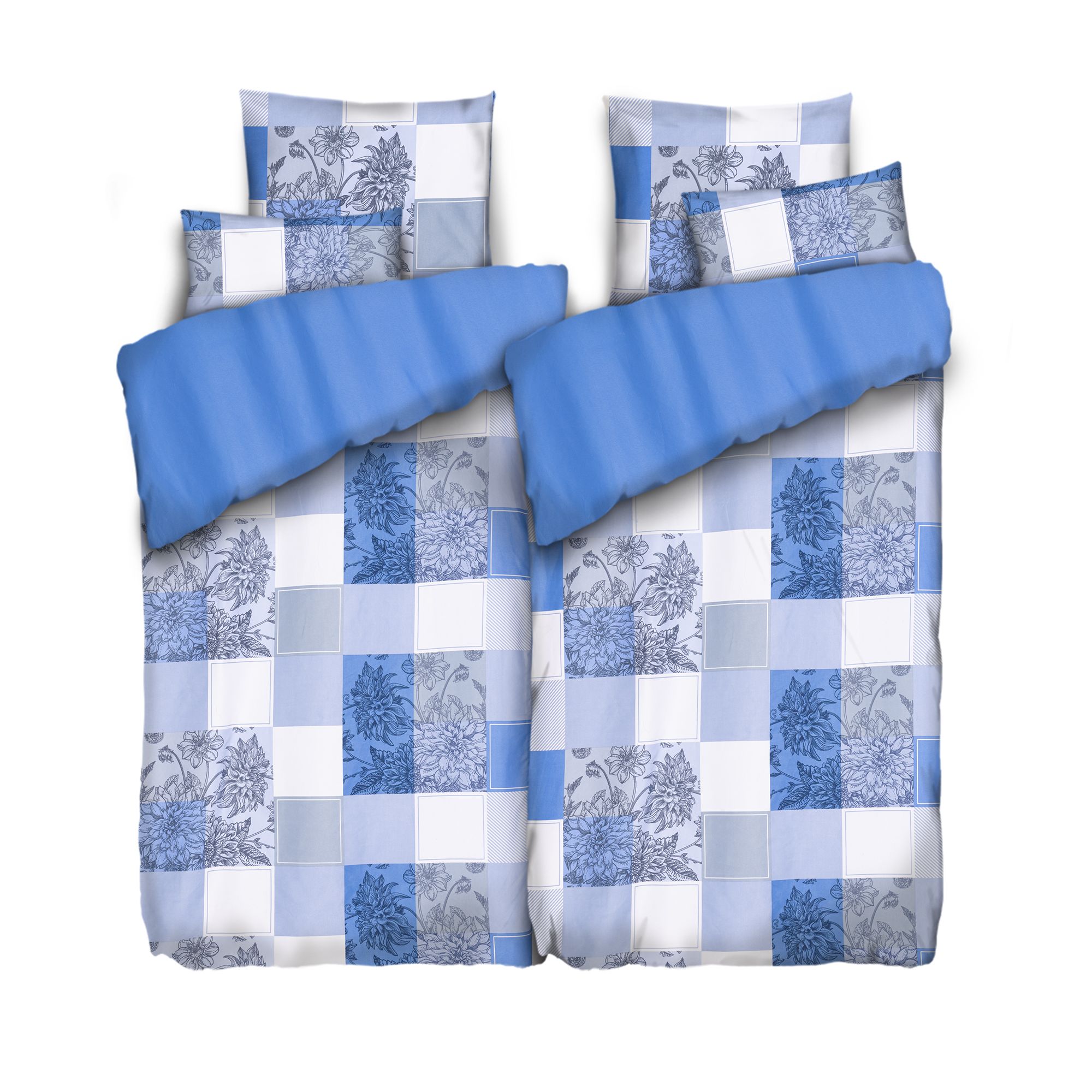 SOFT HARMONY Wendebettwäsche Kästchen mit Blumen Mikrofaser samtweich Doppelbett, 6tlg.