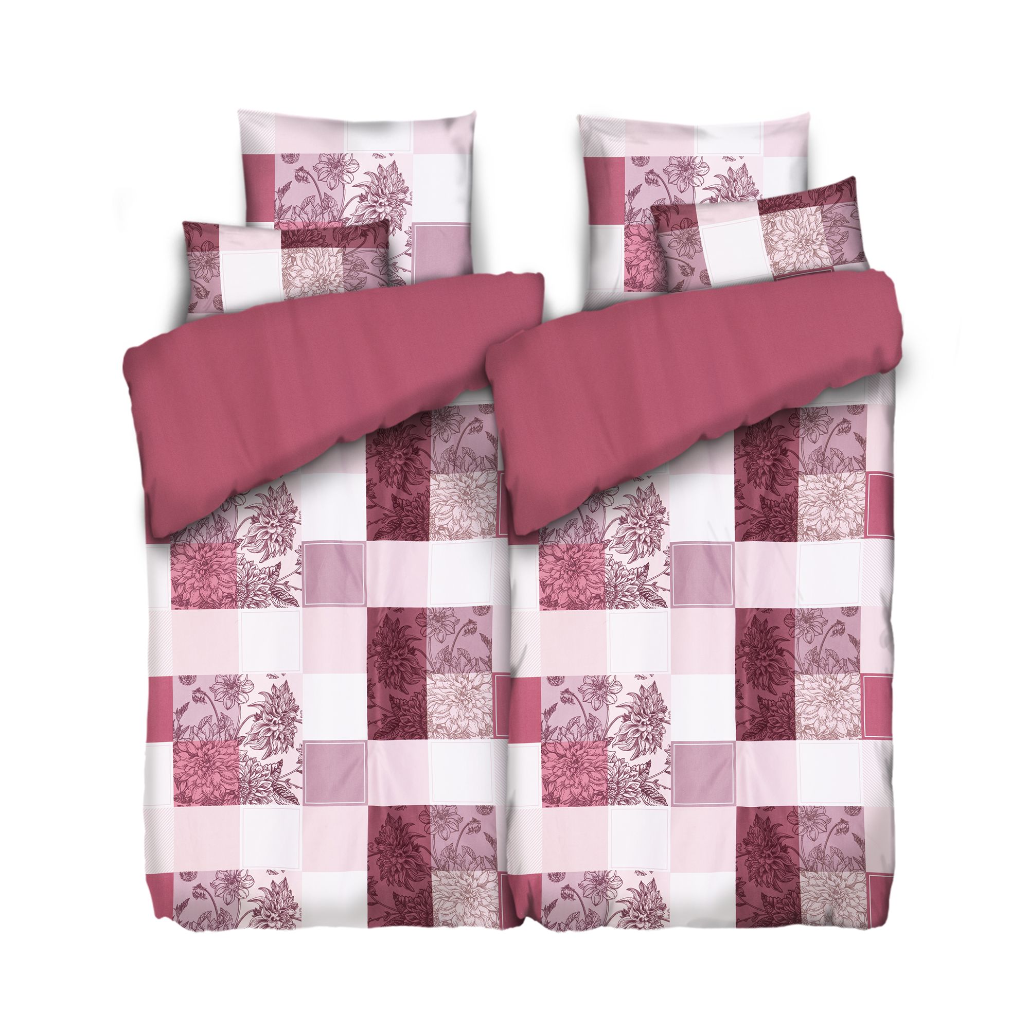 SOFT HARMONY Wendebettwäsche Kästchen mit Blumen Mikrofaser samtweich Doppelbett, 6tlg.