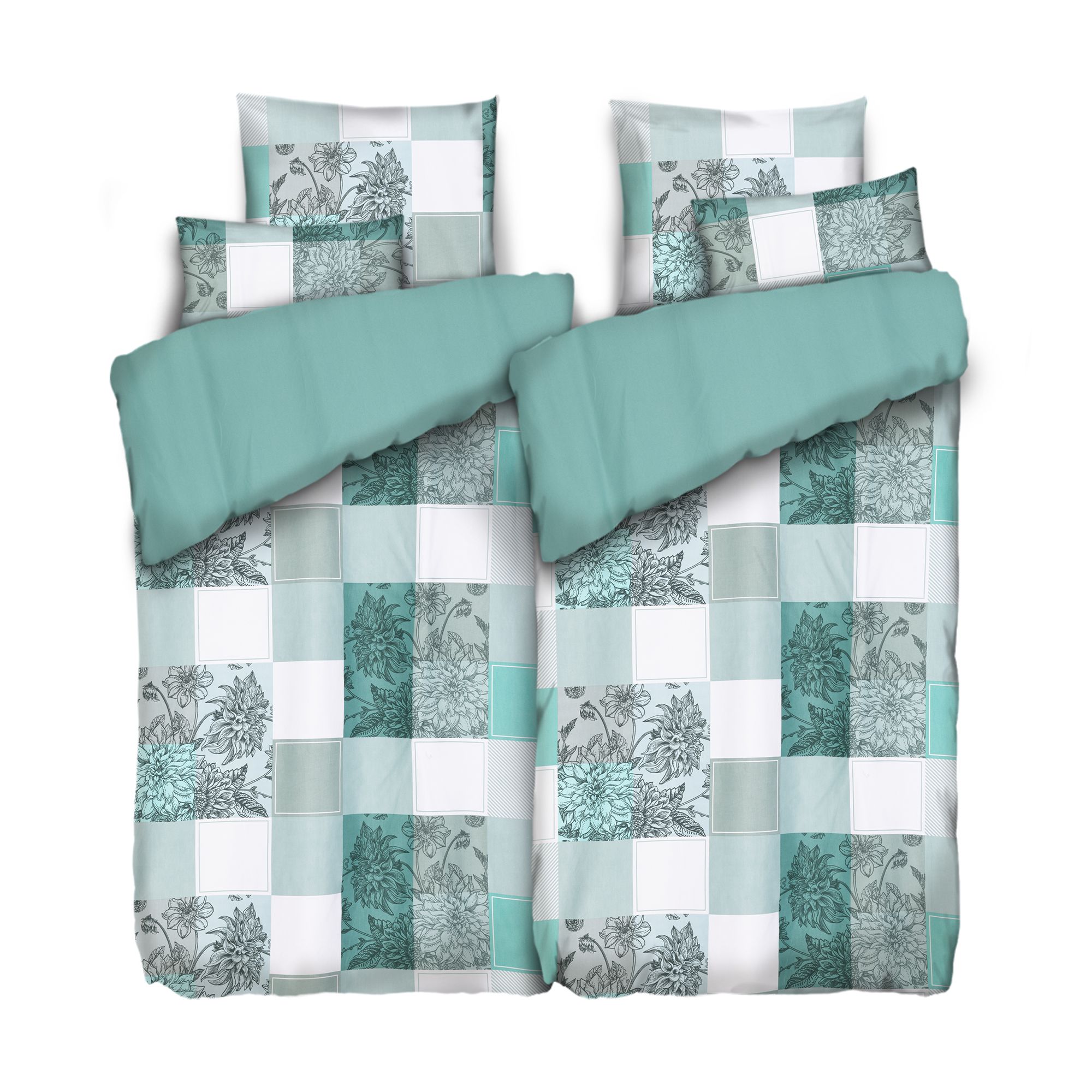 SOFT HARMONY Wendebettwäsche Kästchen mit Blumen Mikrofaser samtweich Doppelbett, 6tlg.