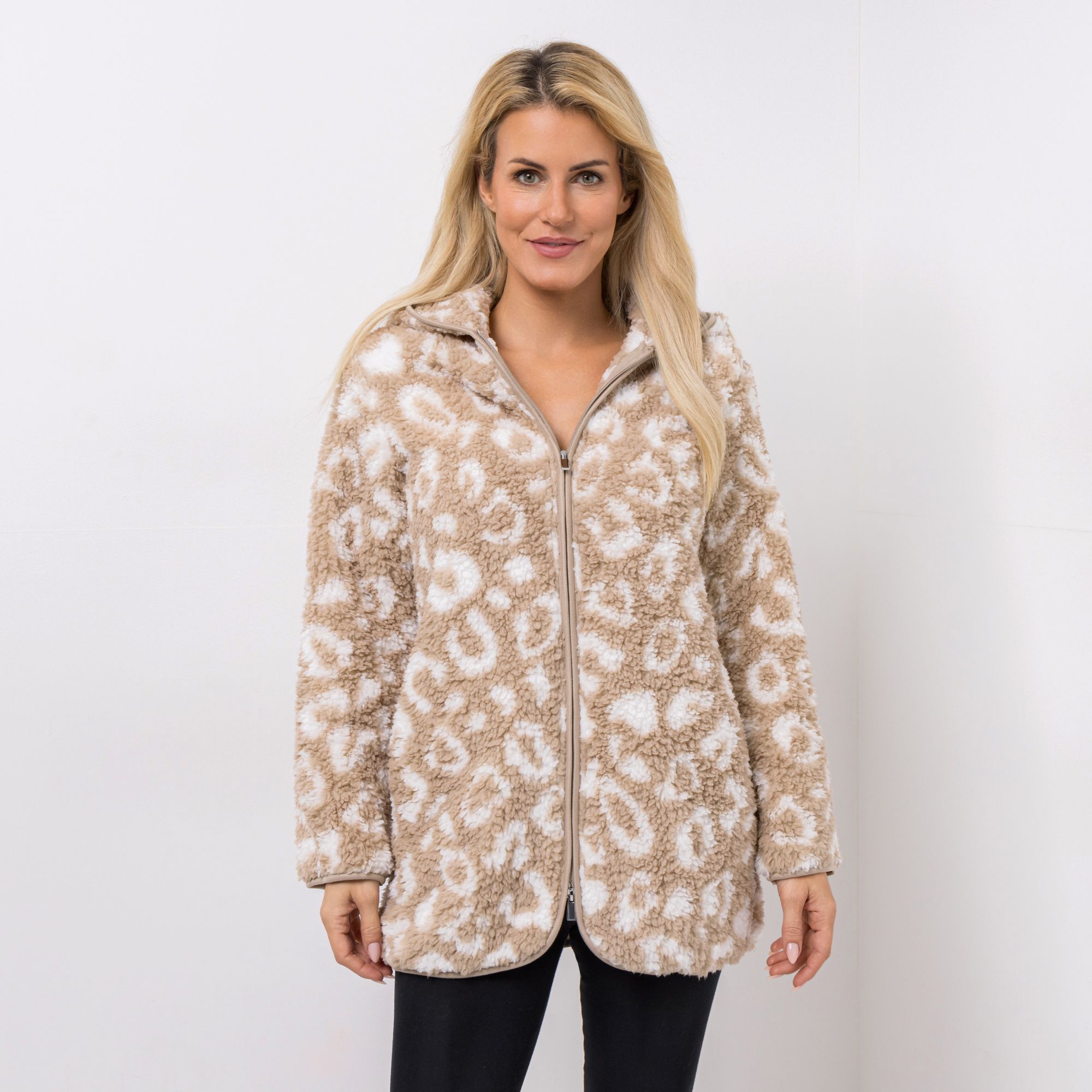 MONT CHALET Damen-Kuscheljacke uni Schäfchenfellimitat Kapuze