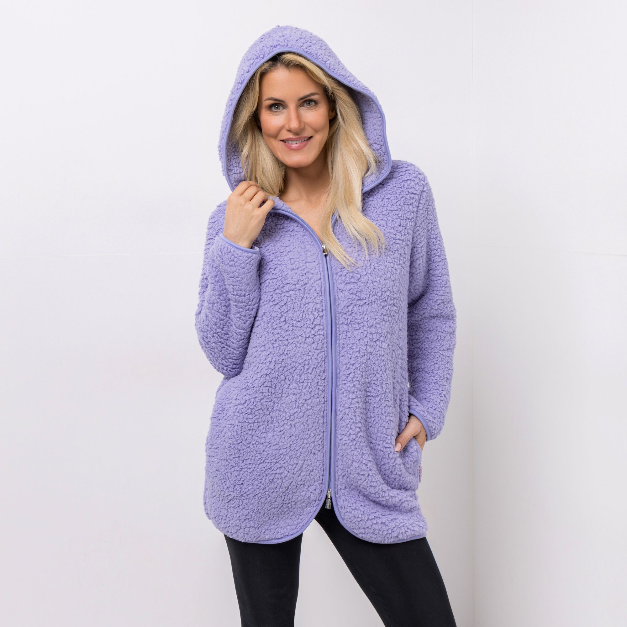 MONT CHALET Damen-Kuscheljacke uni Schäfchenfellimitat Kapuze