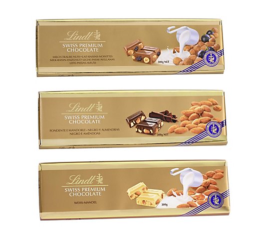 LINDT Swiss Premium Chocolate Tafeln exklusiv bei QVC 3 Stück, Inhalt 900g  