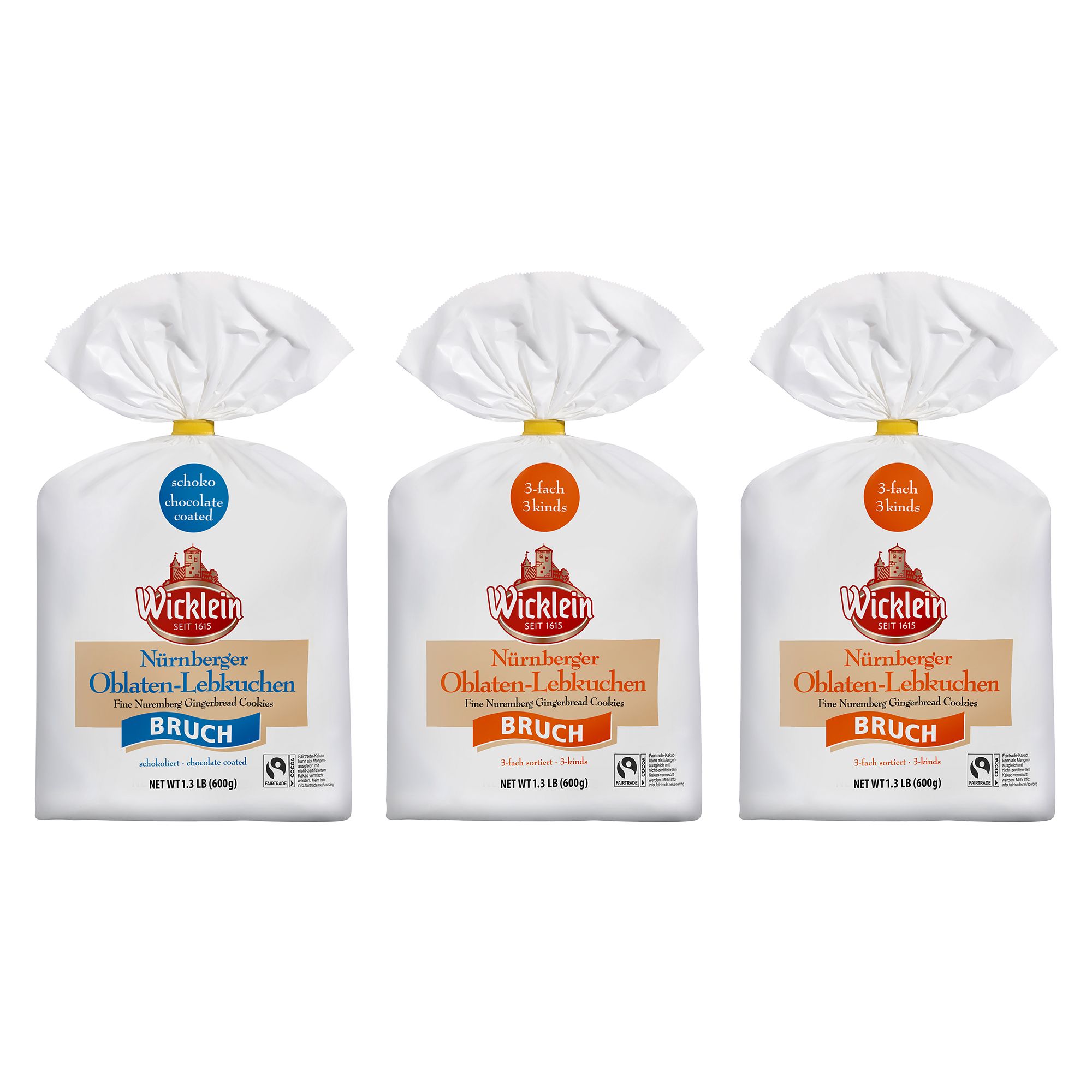 WICKLEIN Oblaten-Lebkuchen Bruch Paket exklusiv bei QVC 3 Packungen, 1.800g