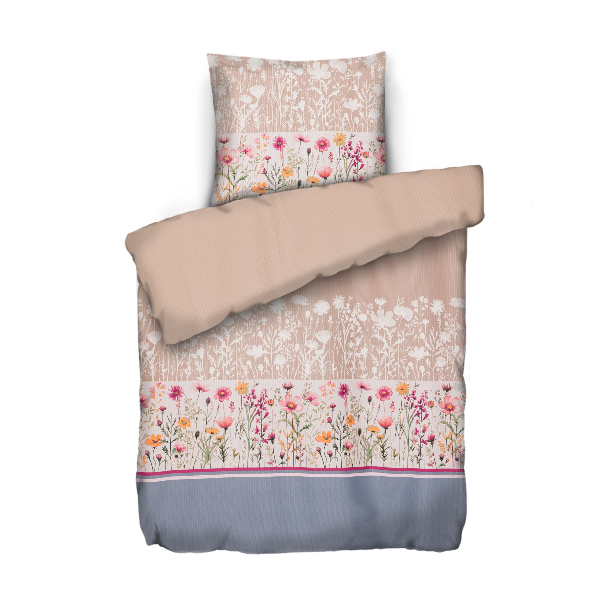 SOFT WAVE Wendebettwäsche zweifarbige Blumen Mikrofaser Seersucker Einzelbett, 2tlg.