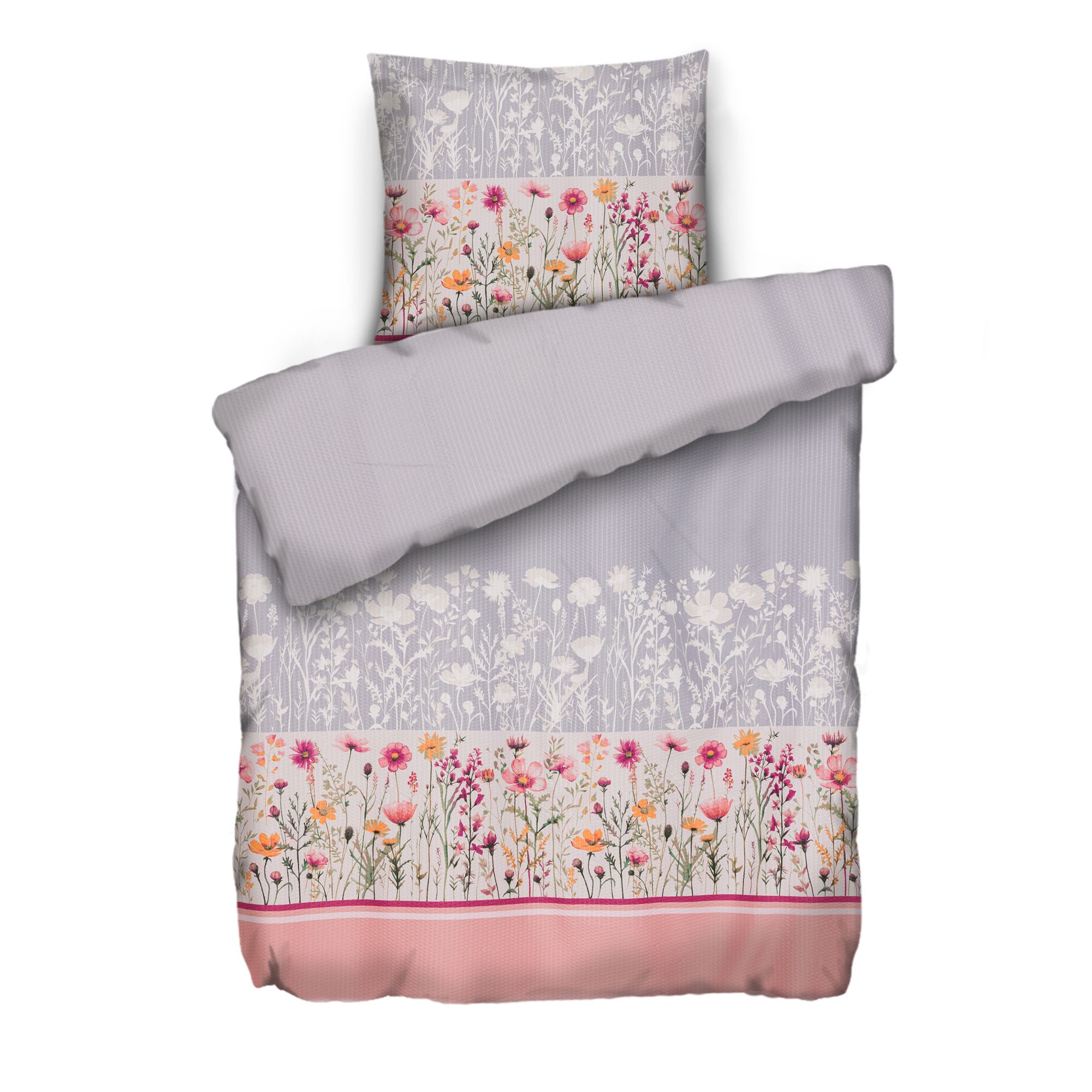 SOFT WAVE Wendebettwäsche zweifarbige Blumen Mikrofaser Seersucker Einzelbett, 2tlg.