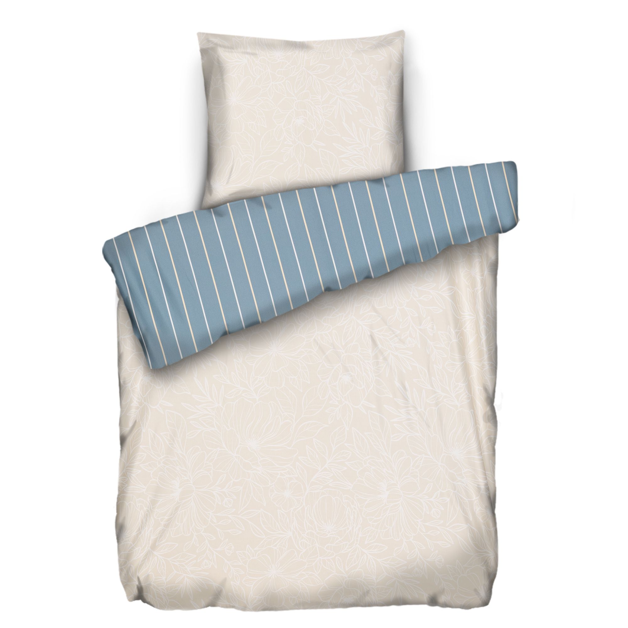 JERYMOOD Wendebettwäsche Blumen & Streifen Mikrofaser Jersey Einzelbett, 2tlg.