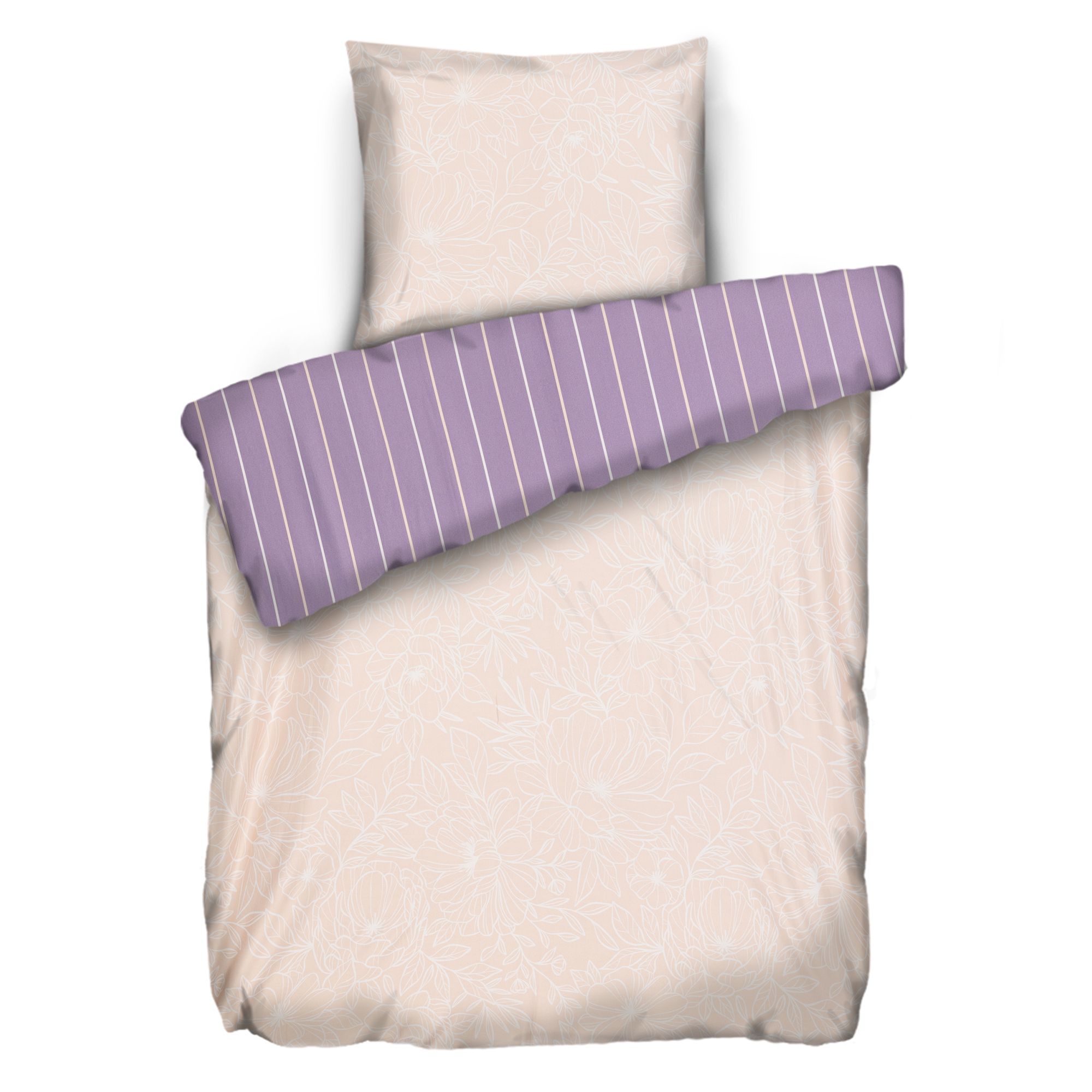 JERYMOOD Wendebettwäsche Blumen & Streifen Mikrofaser Jersey Einzelbett, 2tlg.