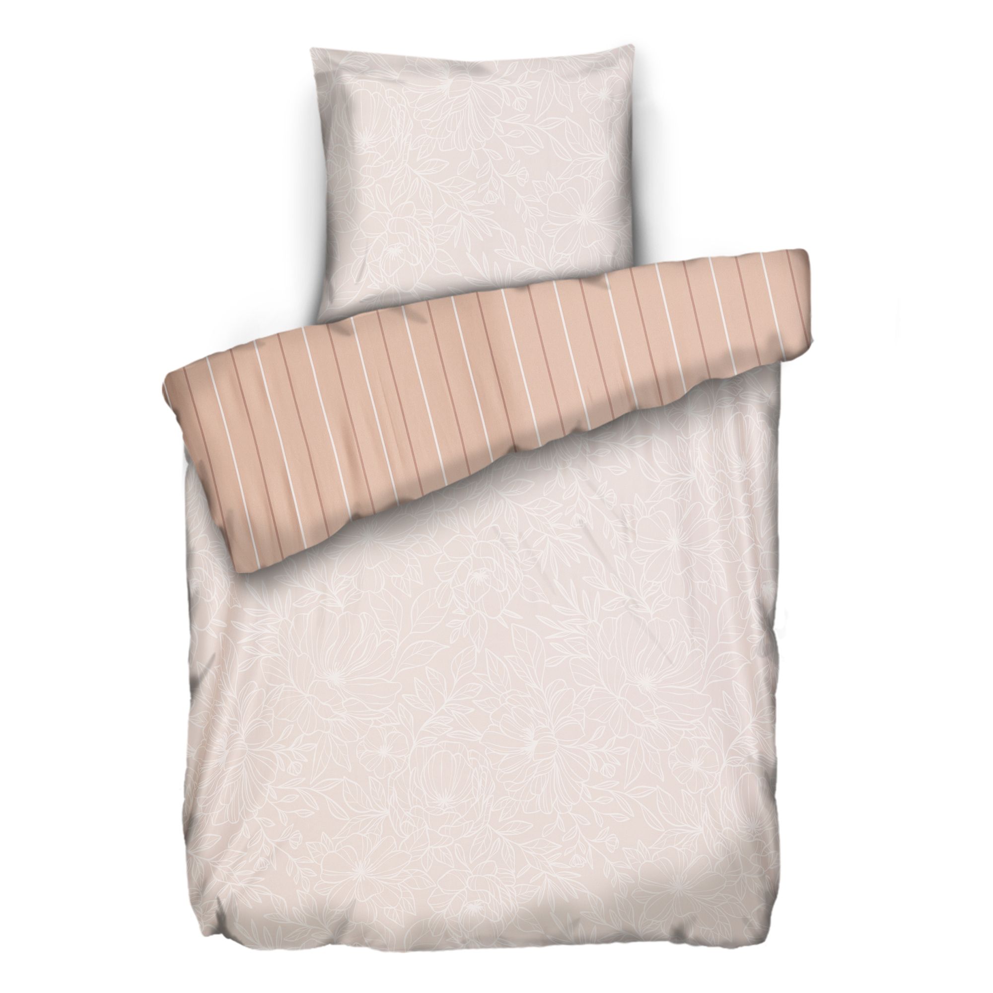 JERYMOOD Wendebettwäsche Blumen & Streifen Mikrofaser Jersey Einzelbett, 2tlg.