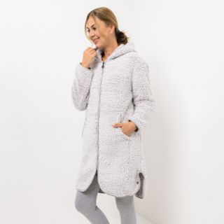 MONT CHALET Damen Oversize-Jacke aufgesetzte Taschen Schäfchenfell Kapuze