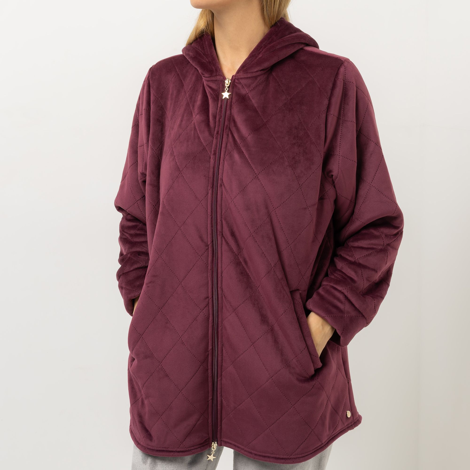 MONT CHALET Oversize-Jacke, uni Diamantsteppung Samtfell Chinchilla Kapuze