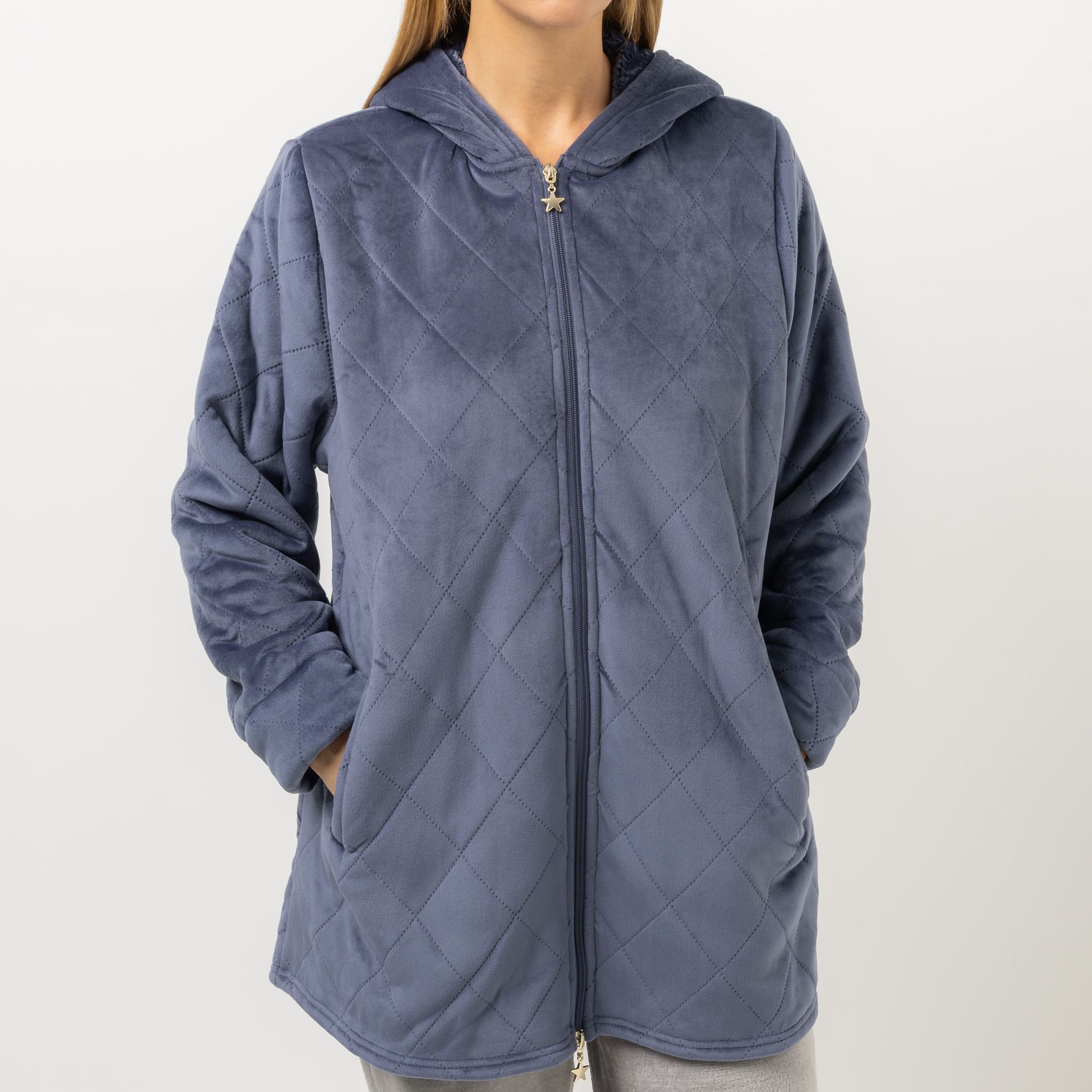 MONT CHALET Oversize-Jacke, uni Diamantsteppung Samtfell Chinchilla Kapuze