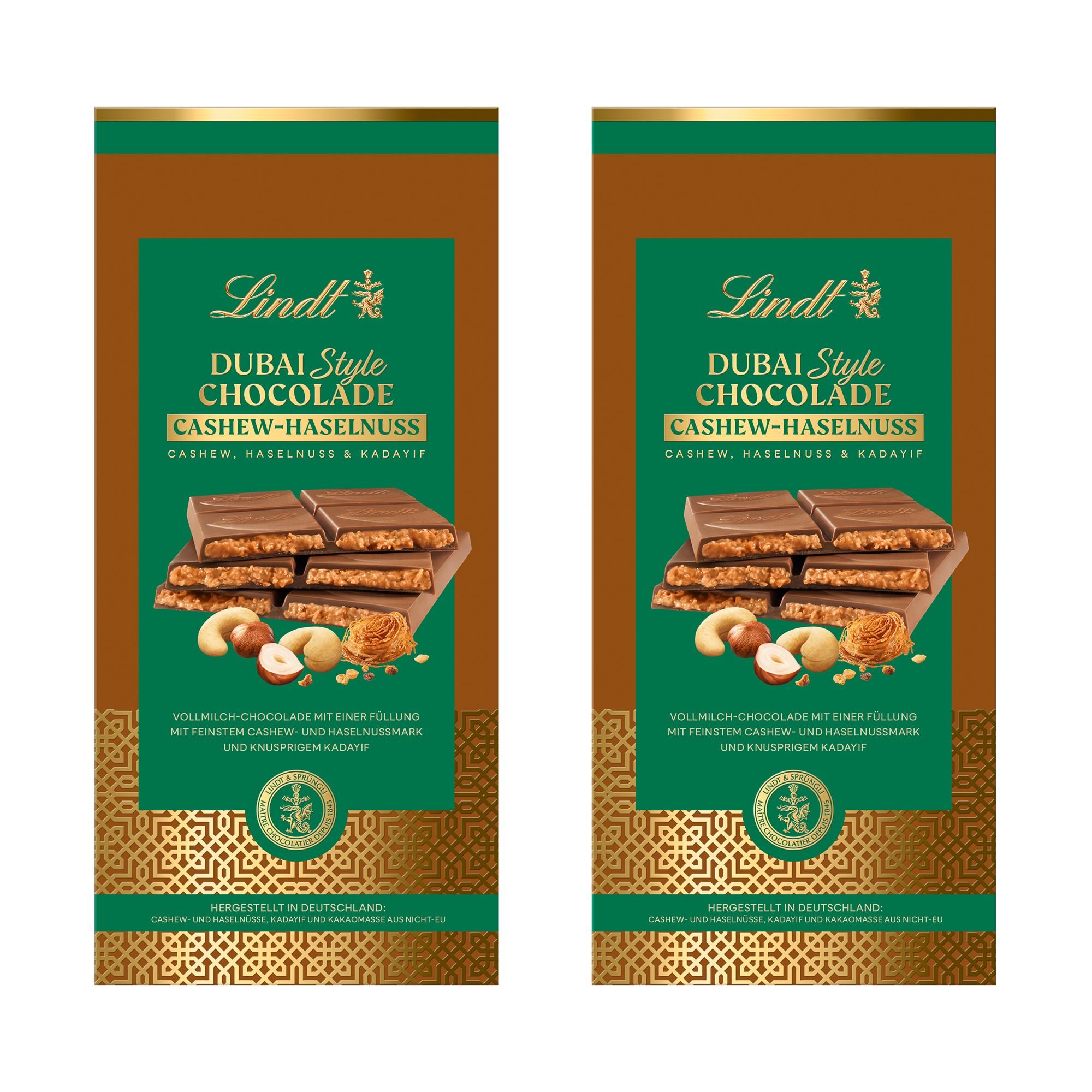 LINDT Dubai Style Chocolate Cashew-Haselnuss exklusiv bei QVC Inhalt 300g, 2 Stk.