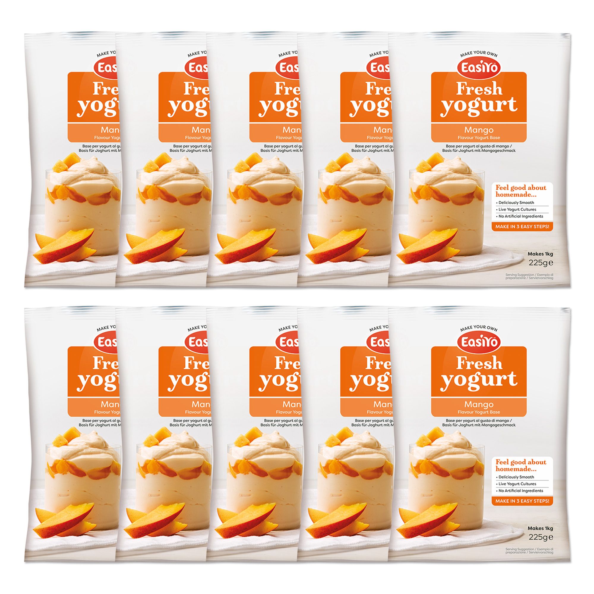 EASIYO Joghurtpulver 10 Beutel für 10kg frischen Joghurt Mango, sortenrein