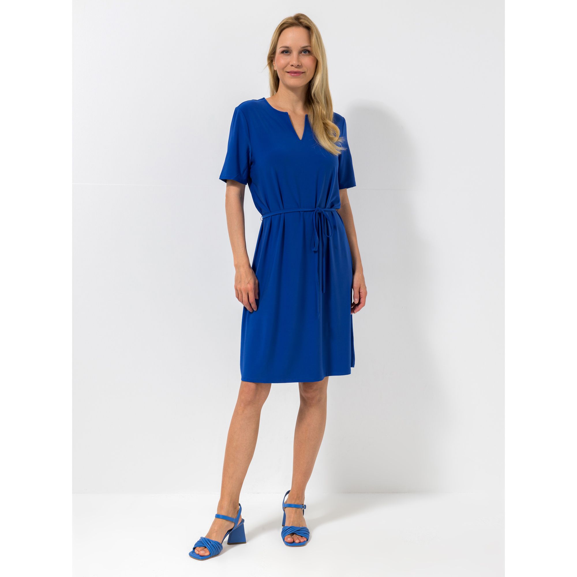 B-Ware DENIM & CO. Kleid, 1/2-Arm V-Ausschnitt Bindeband