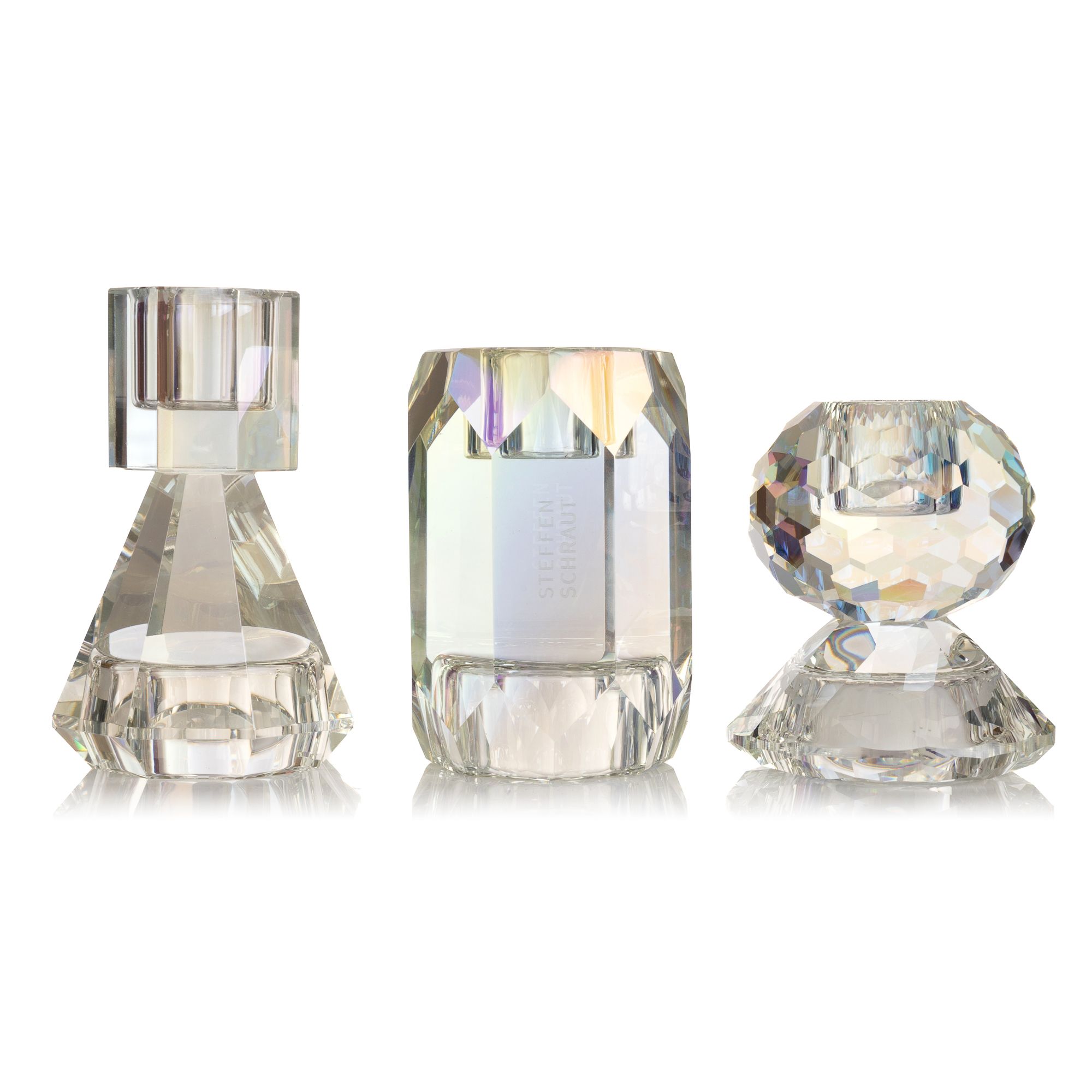 B-Ware STEFFEN SCHRAUT 3 Kerzenhalter verschiedene Designs facett.Kristallglas