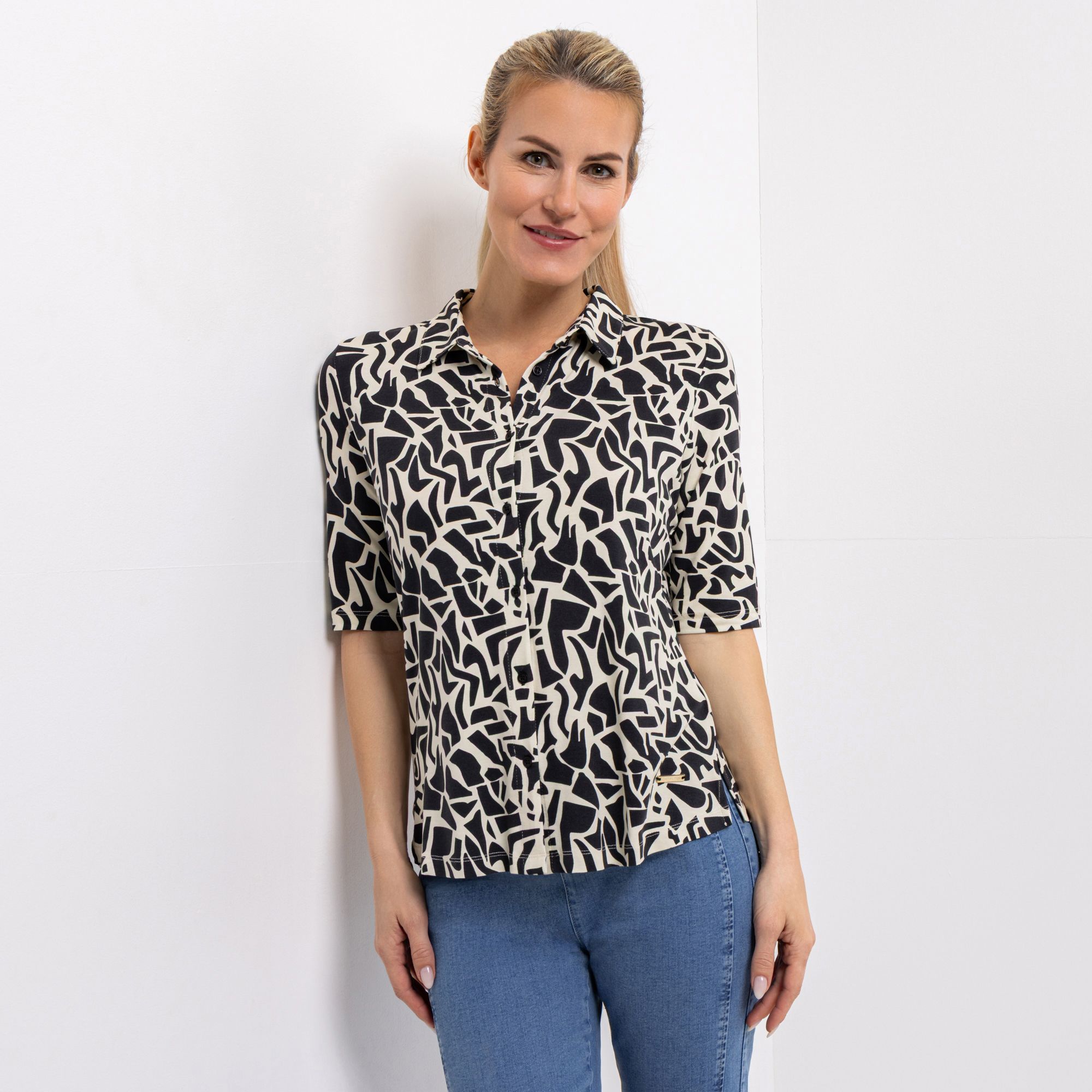 B-Ware AMINATI® Jerseybluse, 1/2-Arm Hemdkragen Knopfleiste