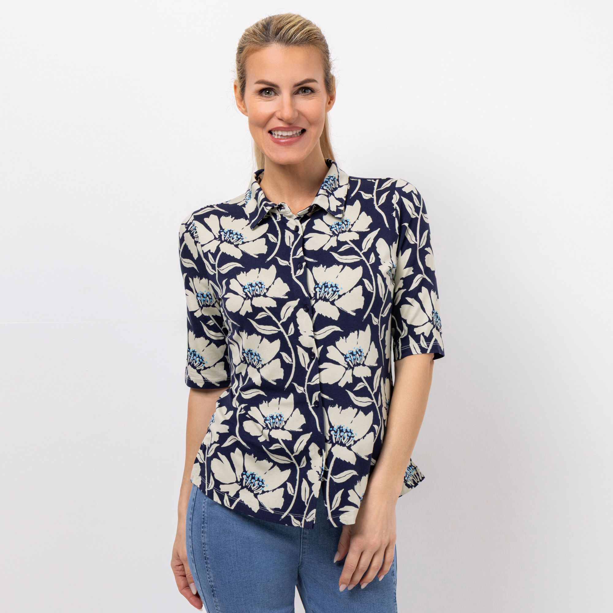 B-Ware AMINATI® Jerseybluse, 1/2-Arm Hemdkragen Knopfleiste