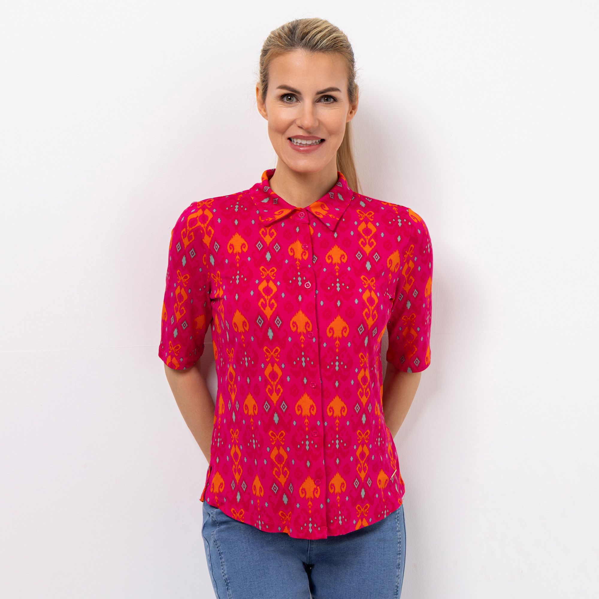 B-Ware AMINATI® Jerseybluse, 1/2-Arm Hemdkragen Knopfleiste