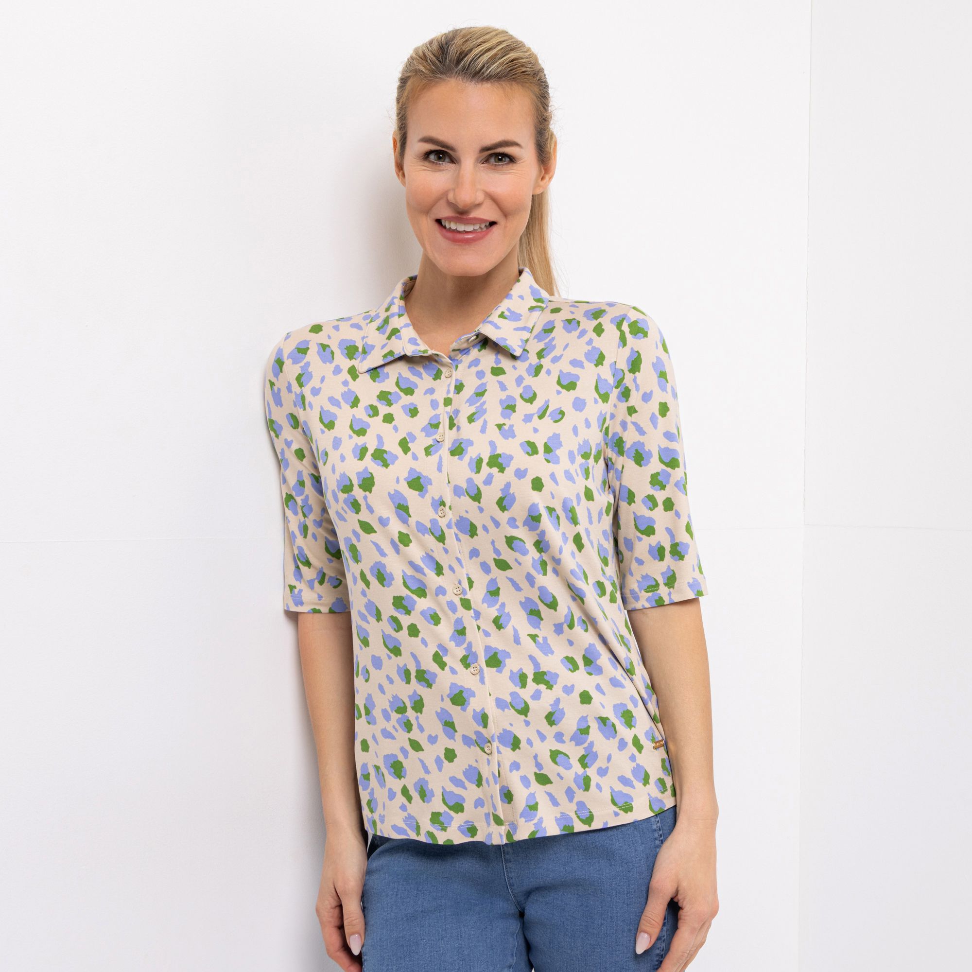 B-Ware AMINATI® Jerseybluse, 1/2-Arm Hemdkragen Knopfleiste