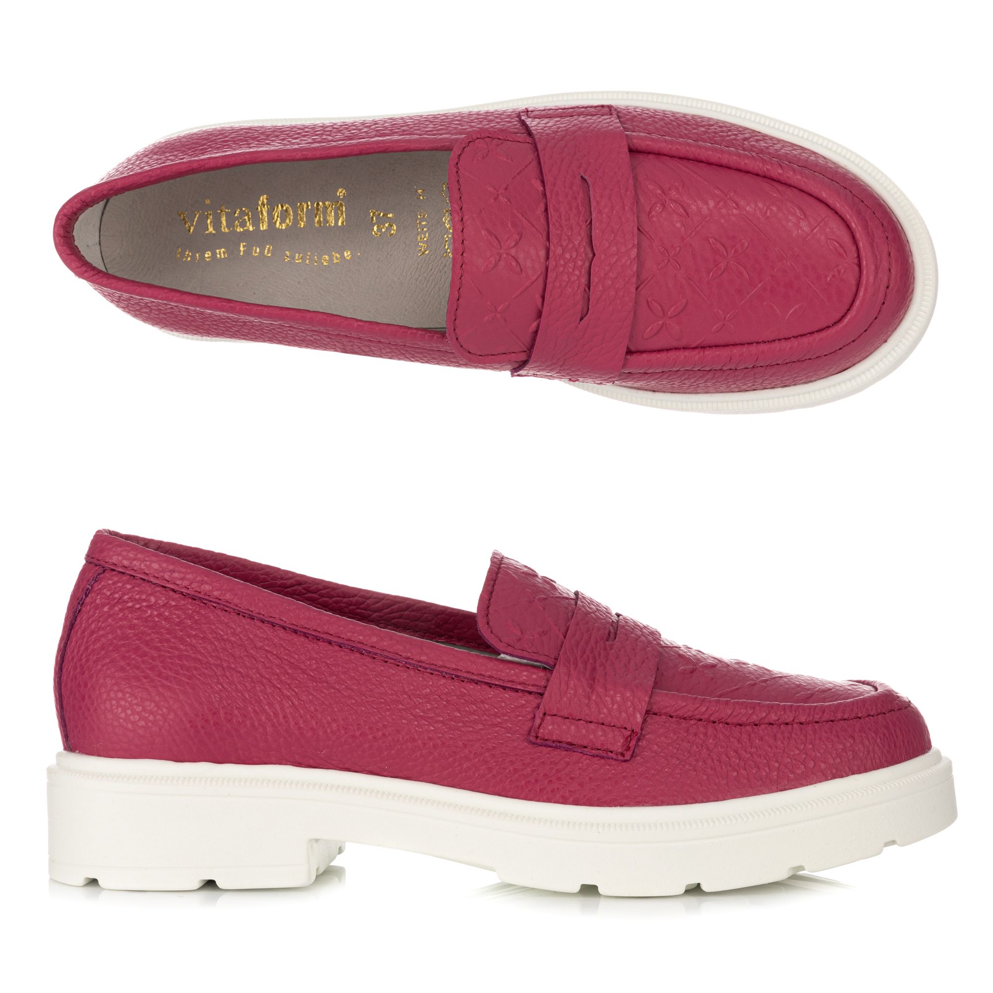 B-Ware VITAFORM Damen-Slipper Nappaleder Geprägtes Blatt