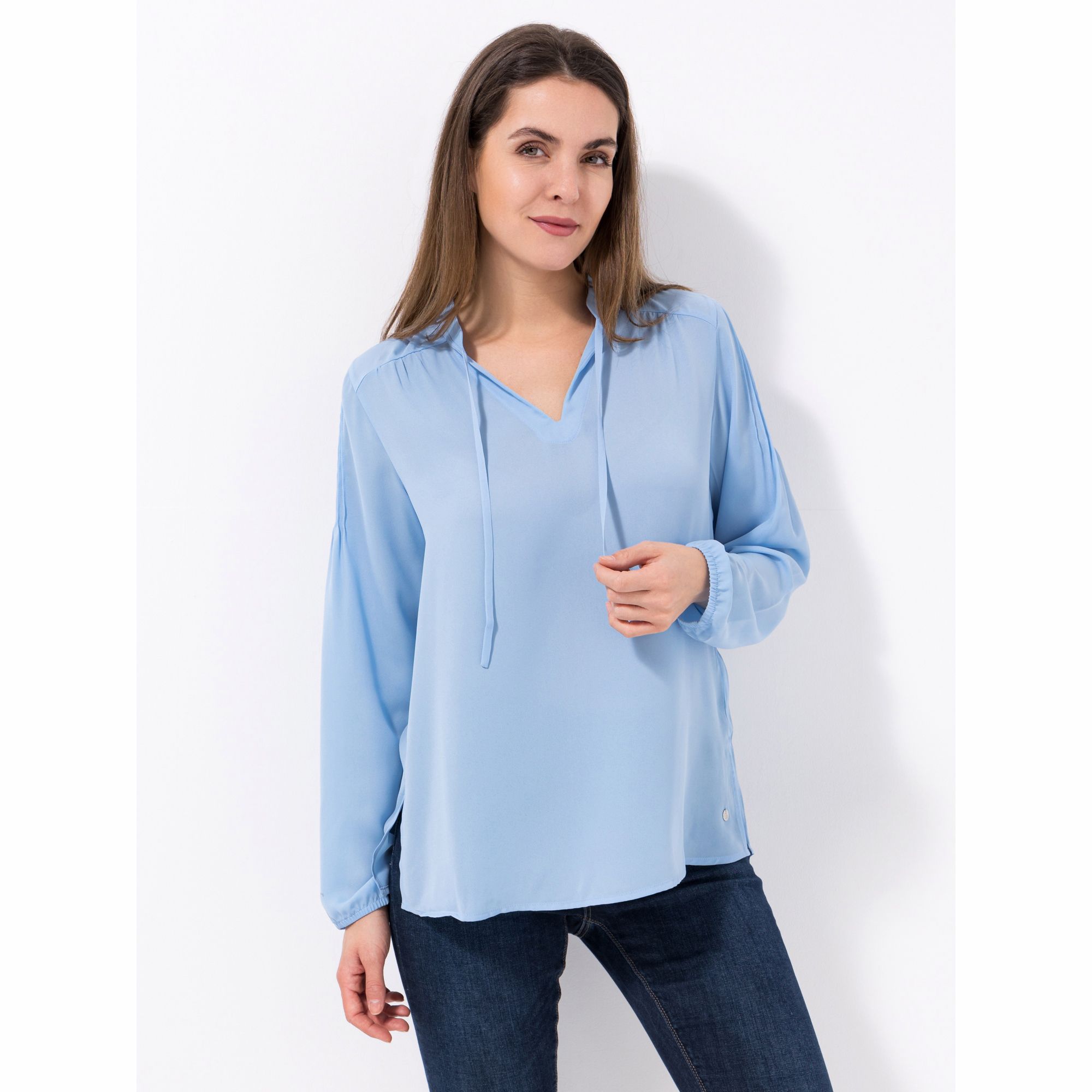 B-Ware EVA LUTZ Bluse, Langarm kleiner Stehkragen Bindeband