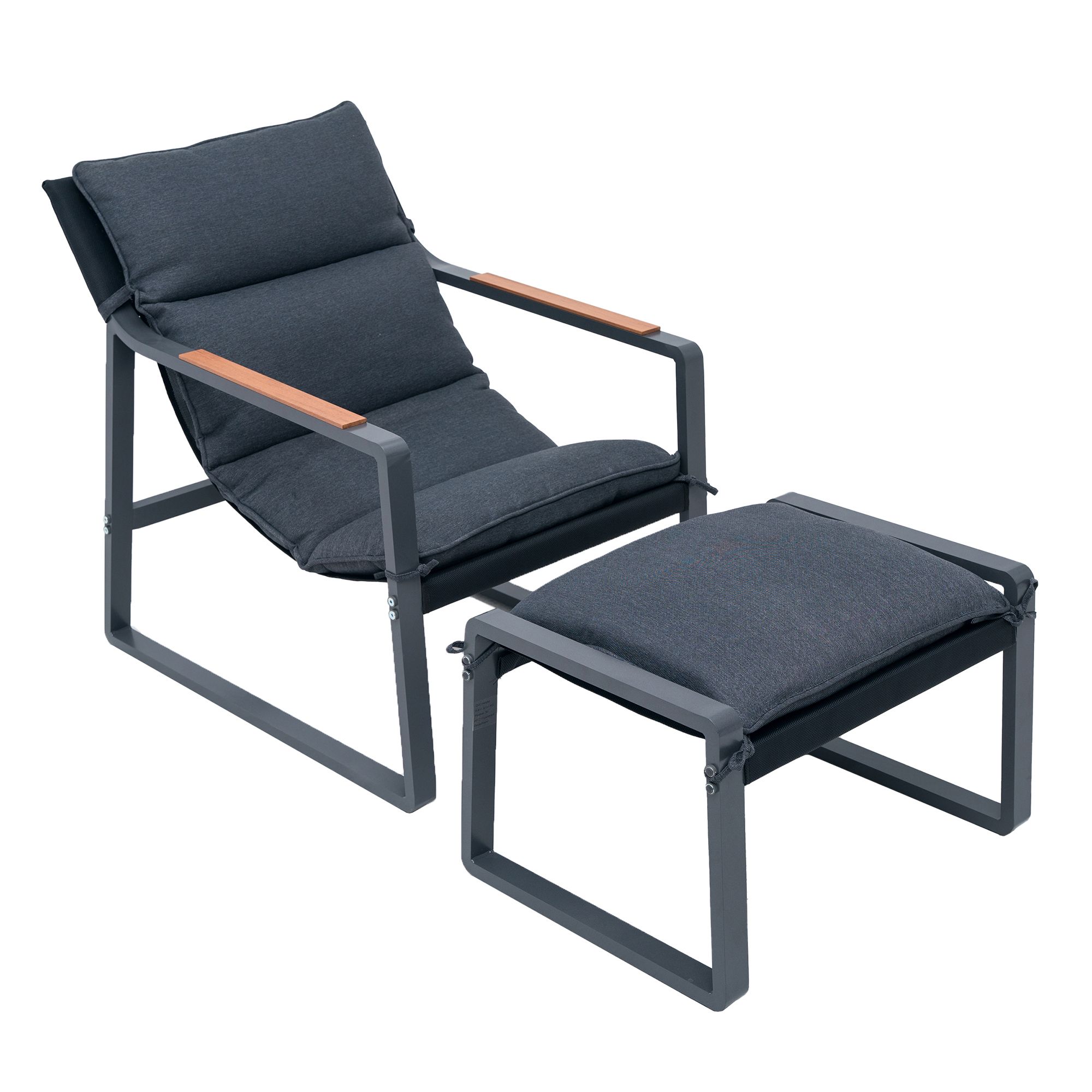 B-Ware GREEN LOUNGE Sessel & Hocker-Set Aluminium Armlehne in Holzoptik