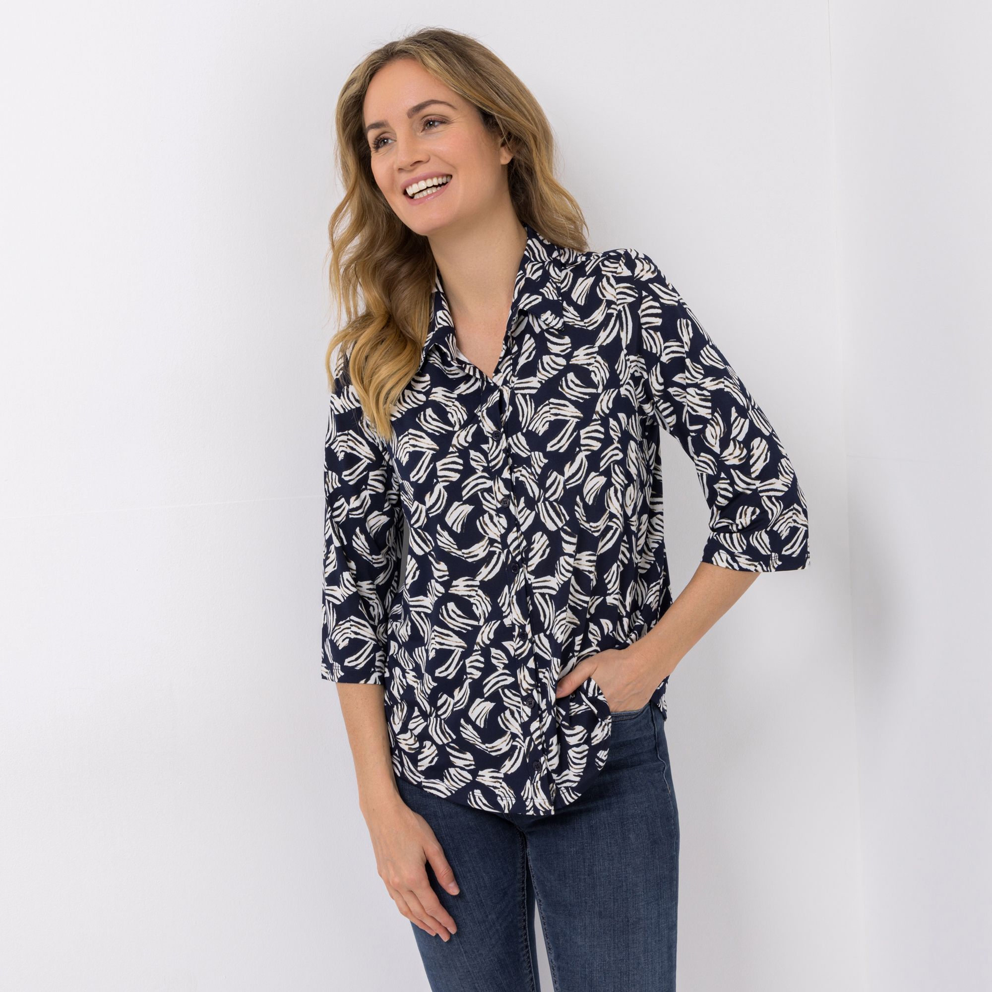 B-Ware KIM & CO. Jerseybluse, 3/4-Arm Brazil Knit Jersey Knopfleiste