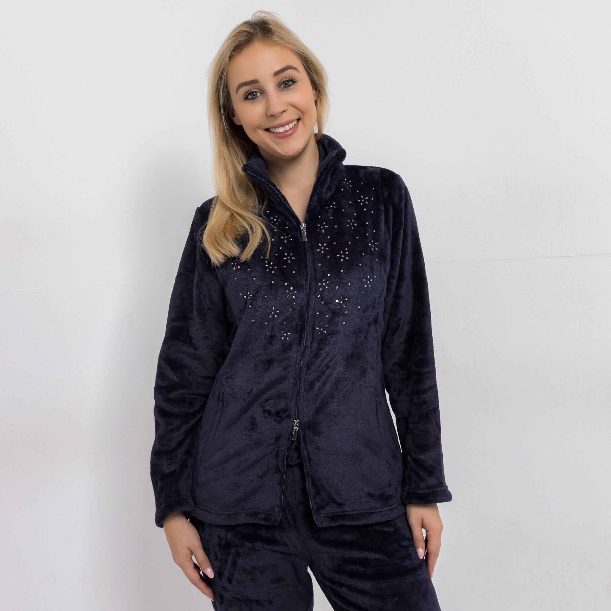 B-Ware MONT CHALET Damen-Jacke uni Strasssteine Mikrofaser Chinchilla