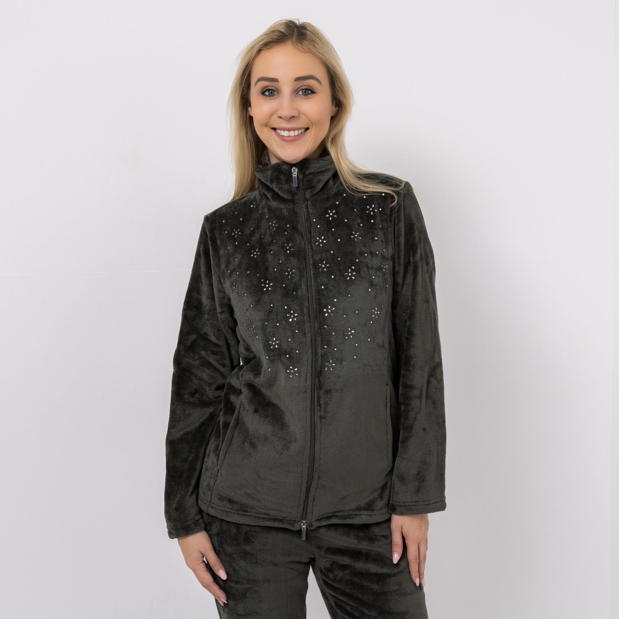 B-Ware MONT CHALET Damen-Jacke uni Strasssteine Mikrofaser Chinchilla