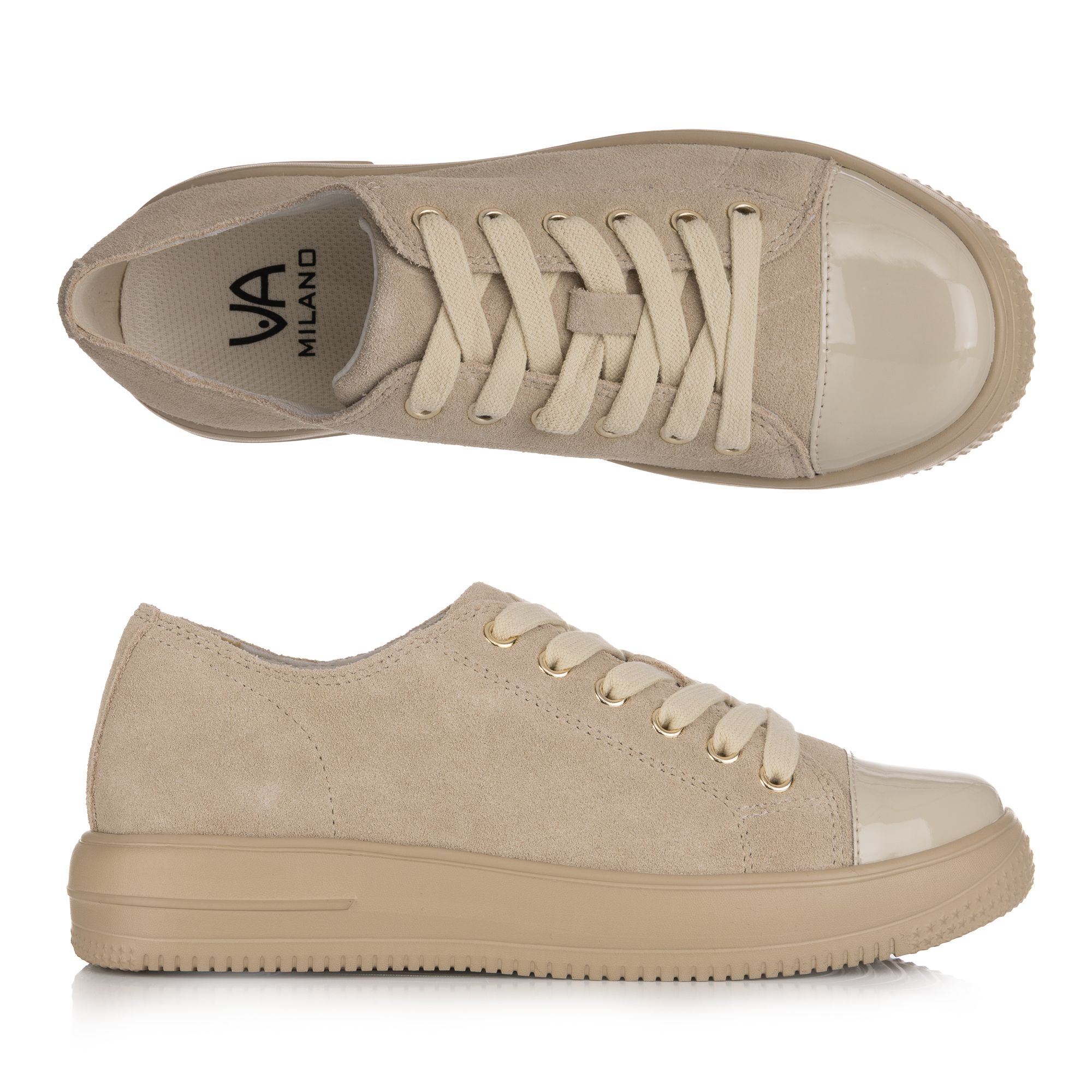 B-Ware VIA MILANO Damen-Sneaker Materialmix runde Lackspitze