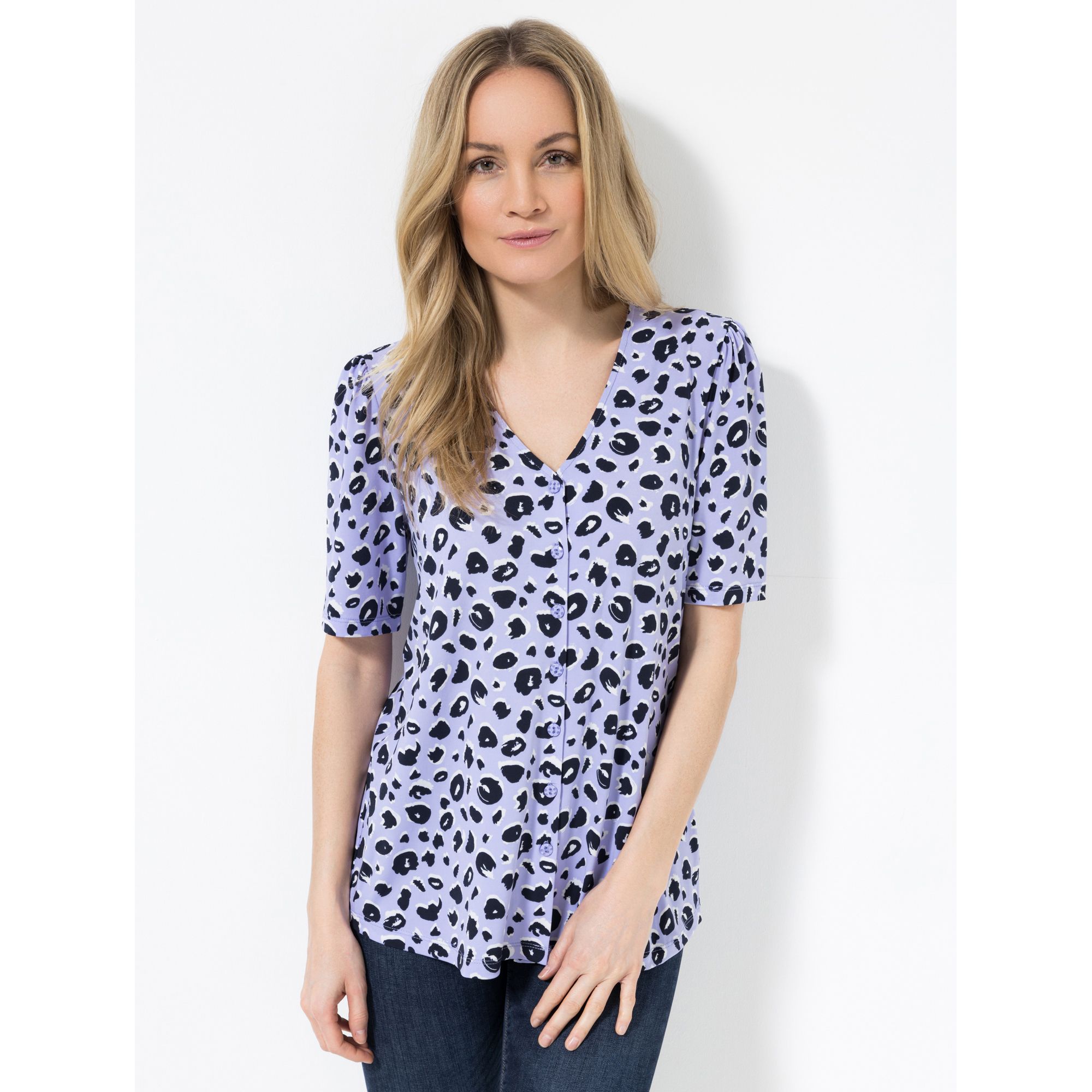 B-Ware KIM & CO. Shirt, 1/2-Arm Brazil Knit Jersey Knopfleiste