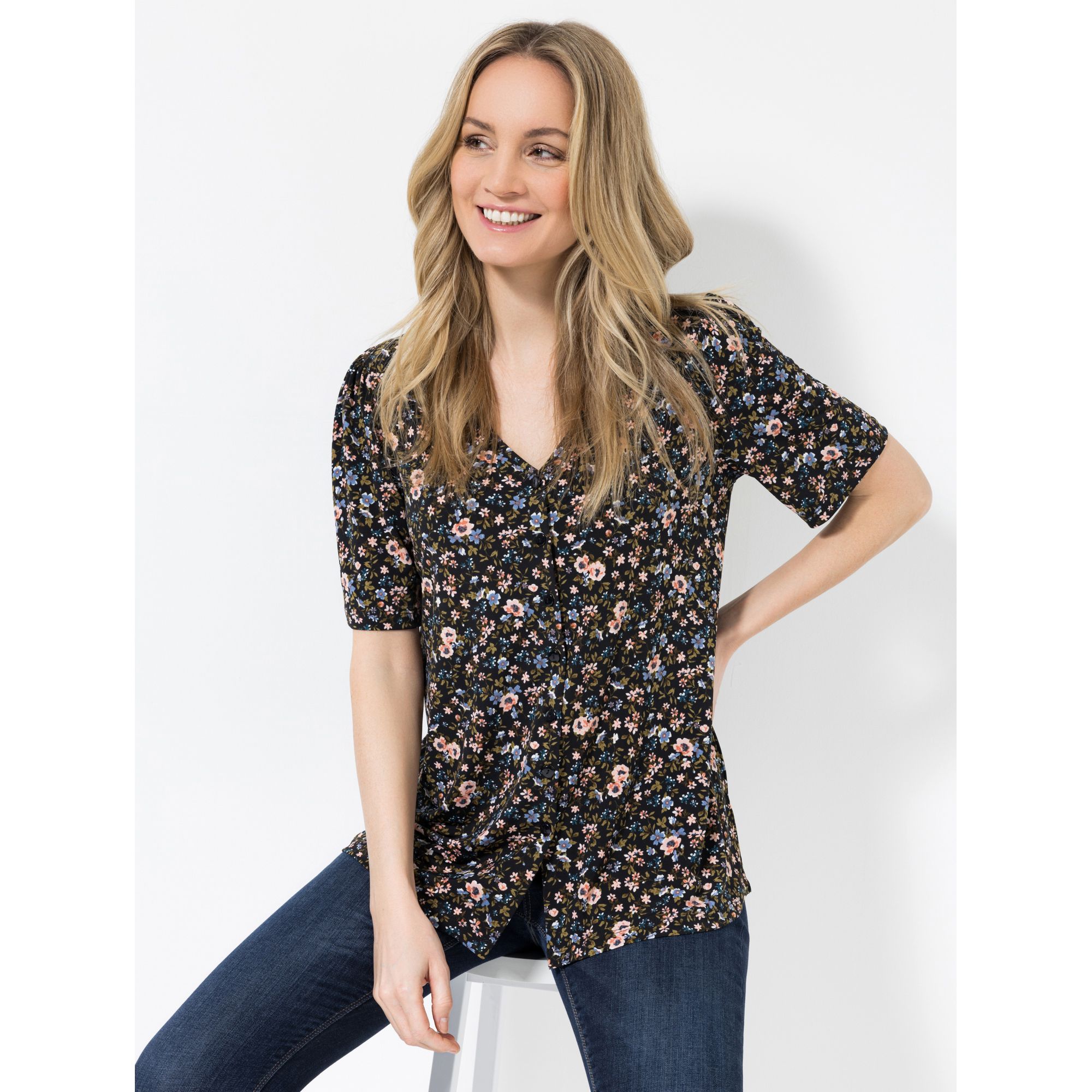 B-Ware KIM & CO. Shirt, 1/2-Arm Brazil Knit Jersey Knopfleiste