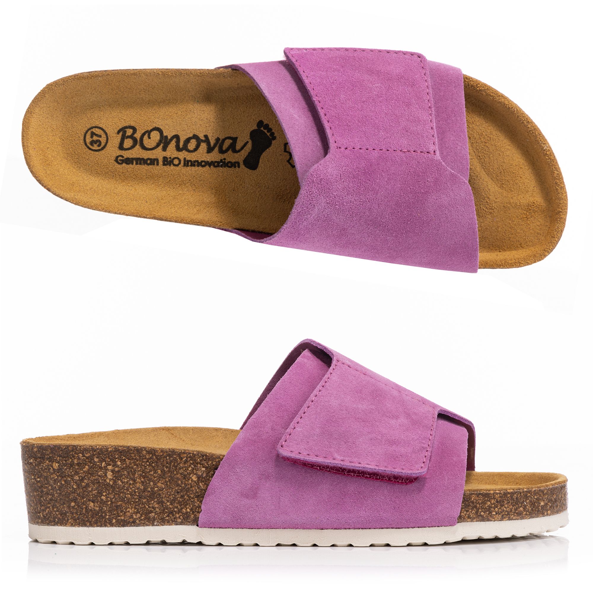 B-Ware BONOVA Damen-Pantolette Veloursleder Klettverschluss