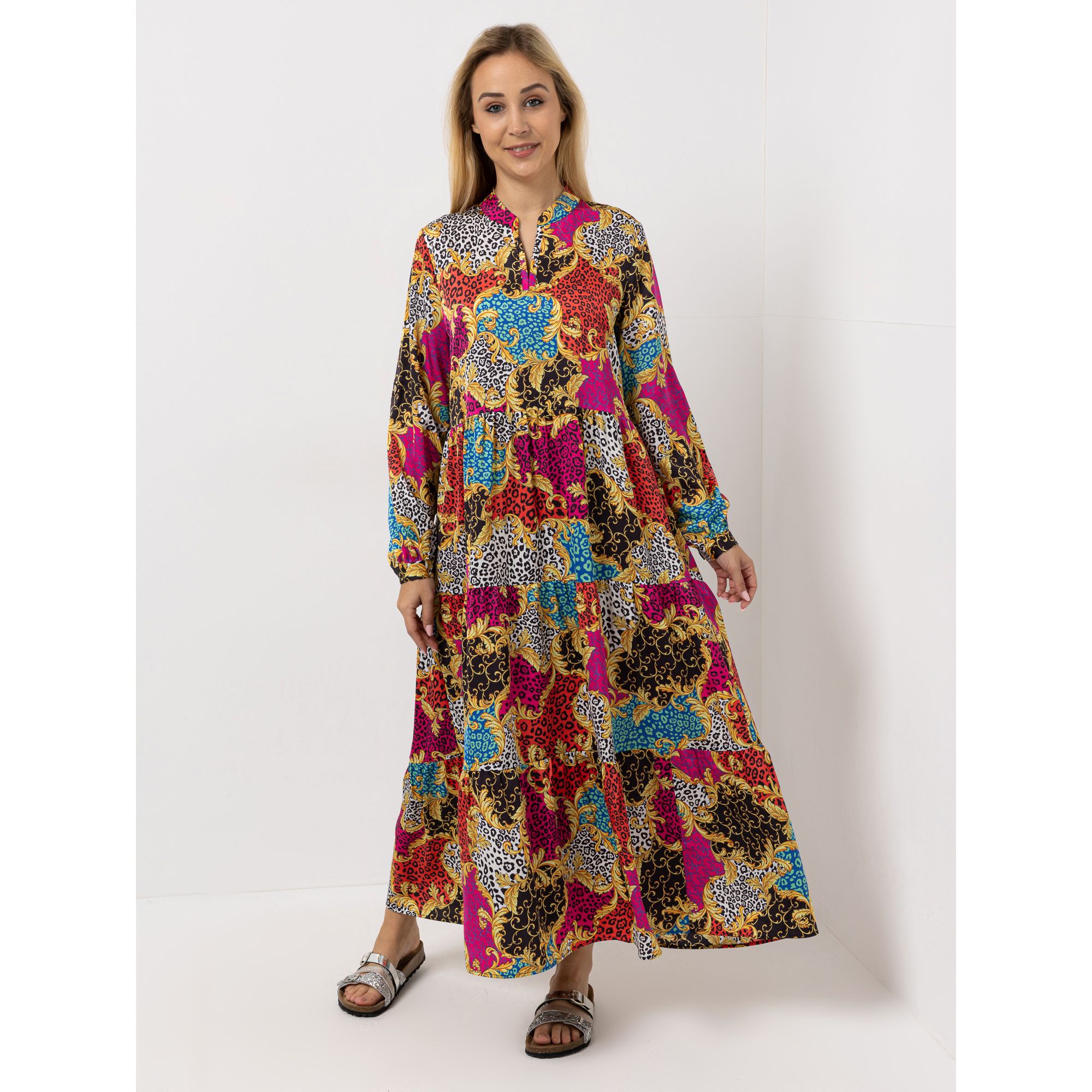 B-Ware ANNI FOR FRIENDS Maxi-Kleid Stehkragen Allover-Druck