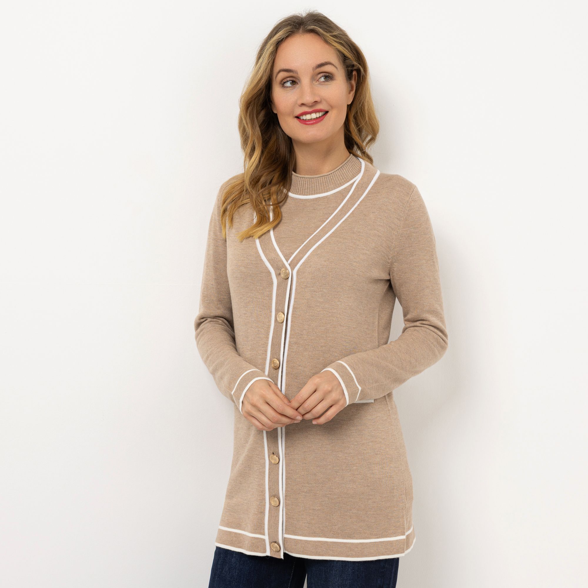 B-Ware STRANDFEIN Longcardigan Schmuckknöpfe Kontrastdetails