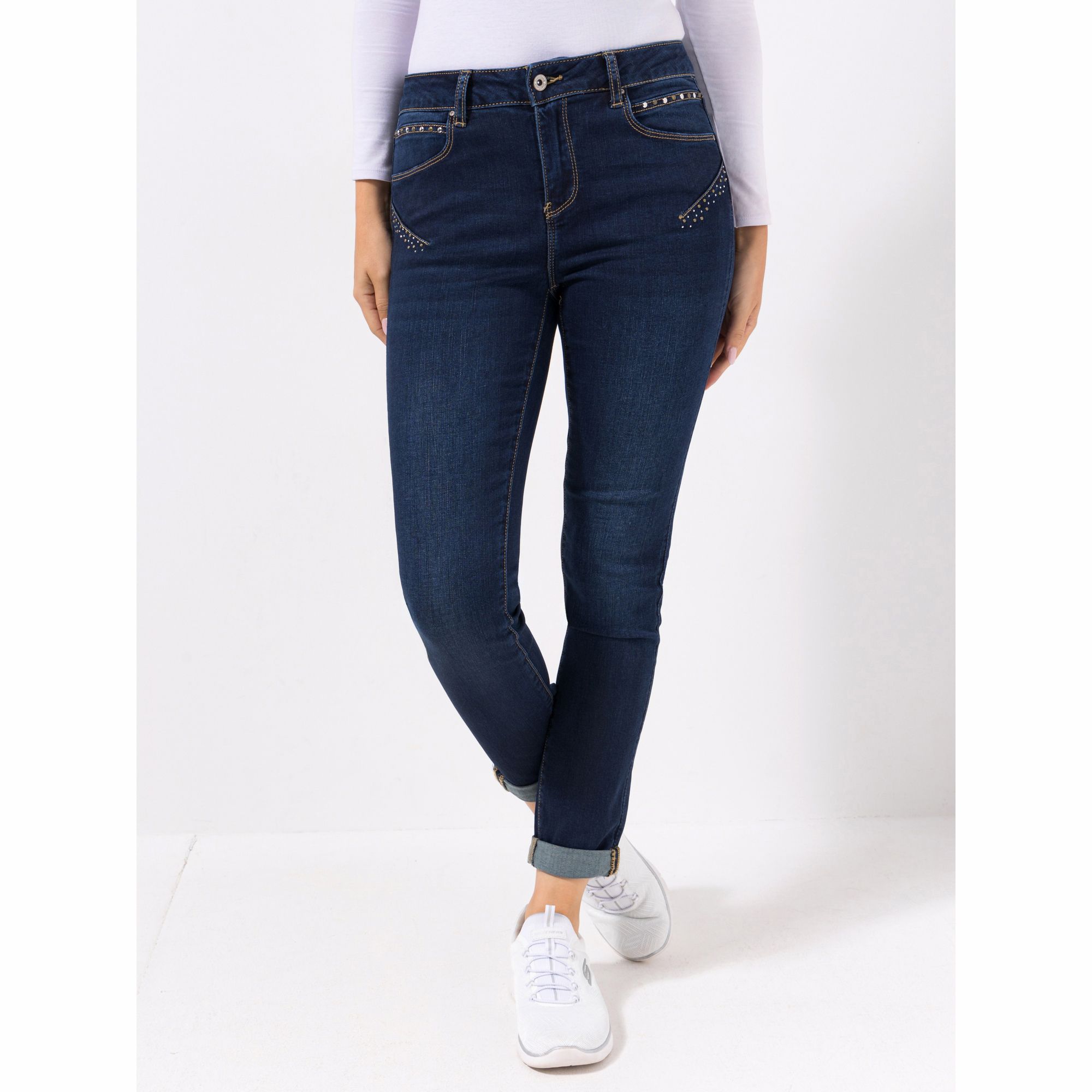 B-Ware DINE 'N' DANCE Jeanshose Salsa Umschlag am Saum Strassdetails