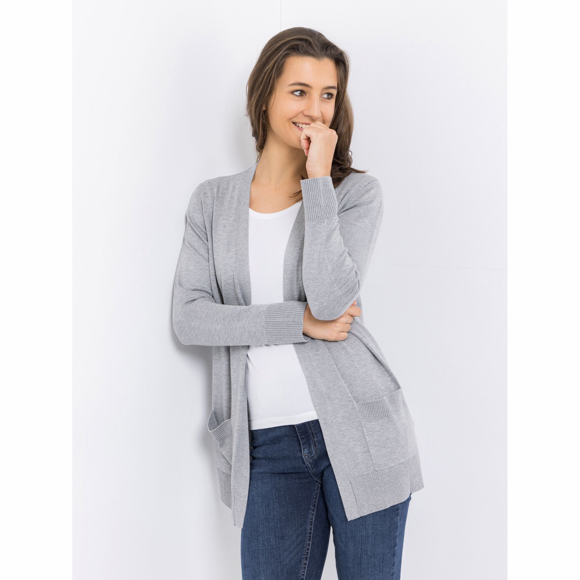 B-Ware DENIM & CO. Longcardigan offene Front aufgesetzte Taschen