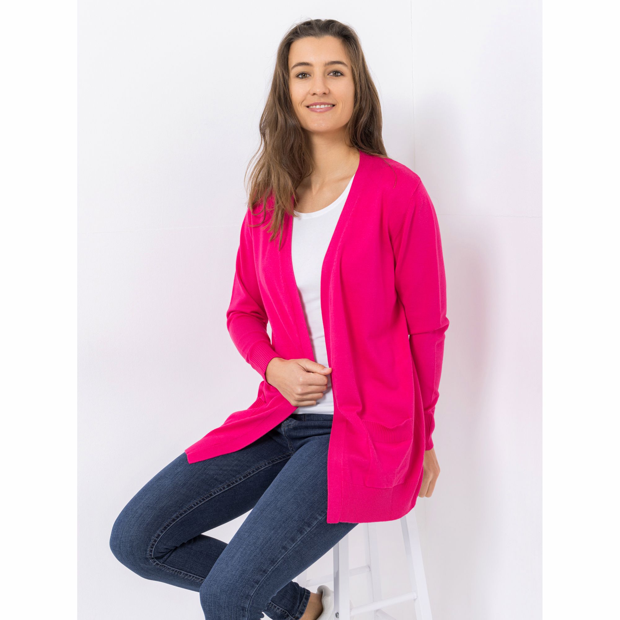 B-Ware DENIM & CO. Longcardigan offene Front aufgesetzte Taschen