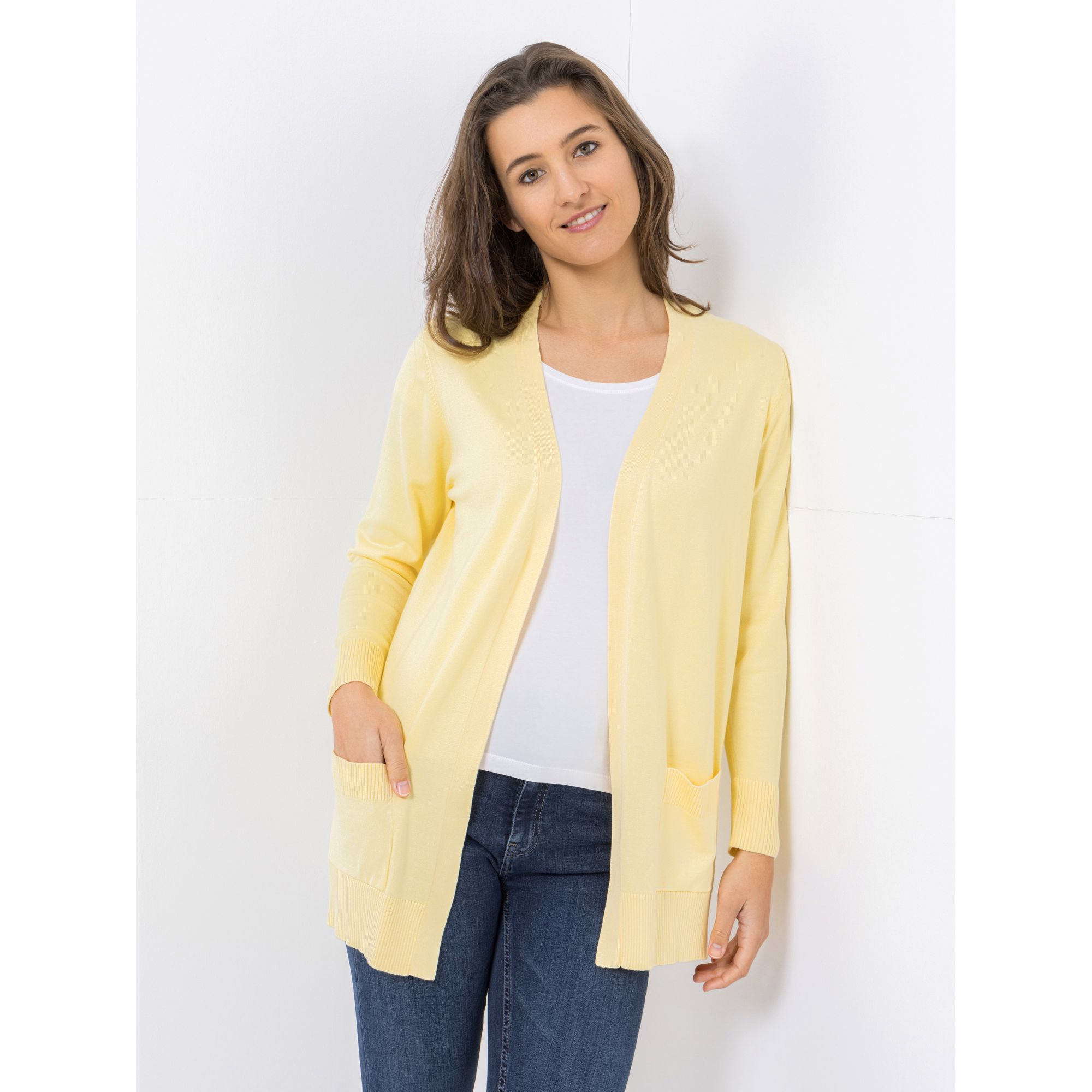 B-Ware DENIM & CO. Longcardigan offene Front aufgesetzte Taschen