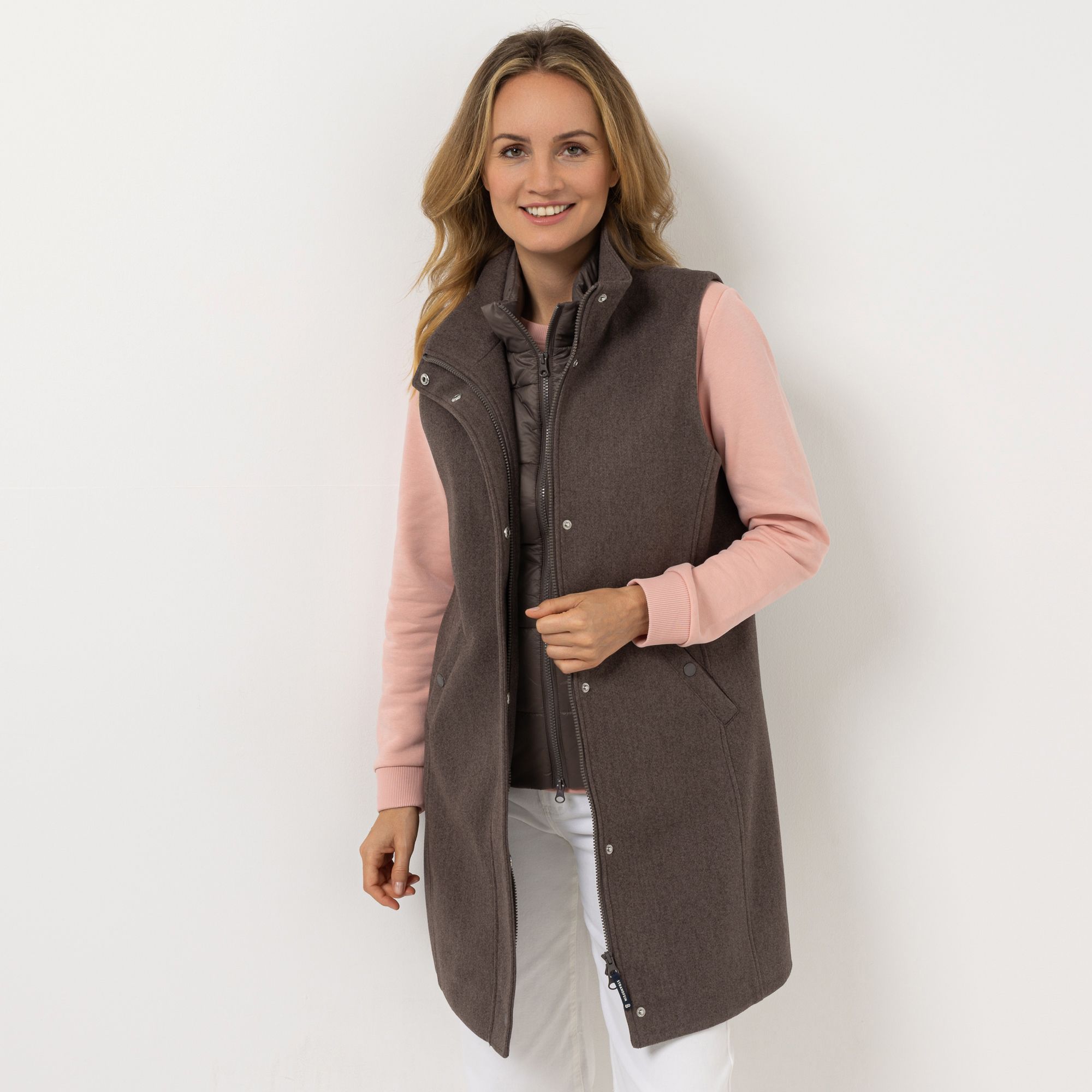 B-Ware STRANDFEIN Longweste Materialmix 2in1 Optik