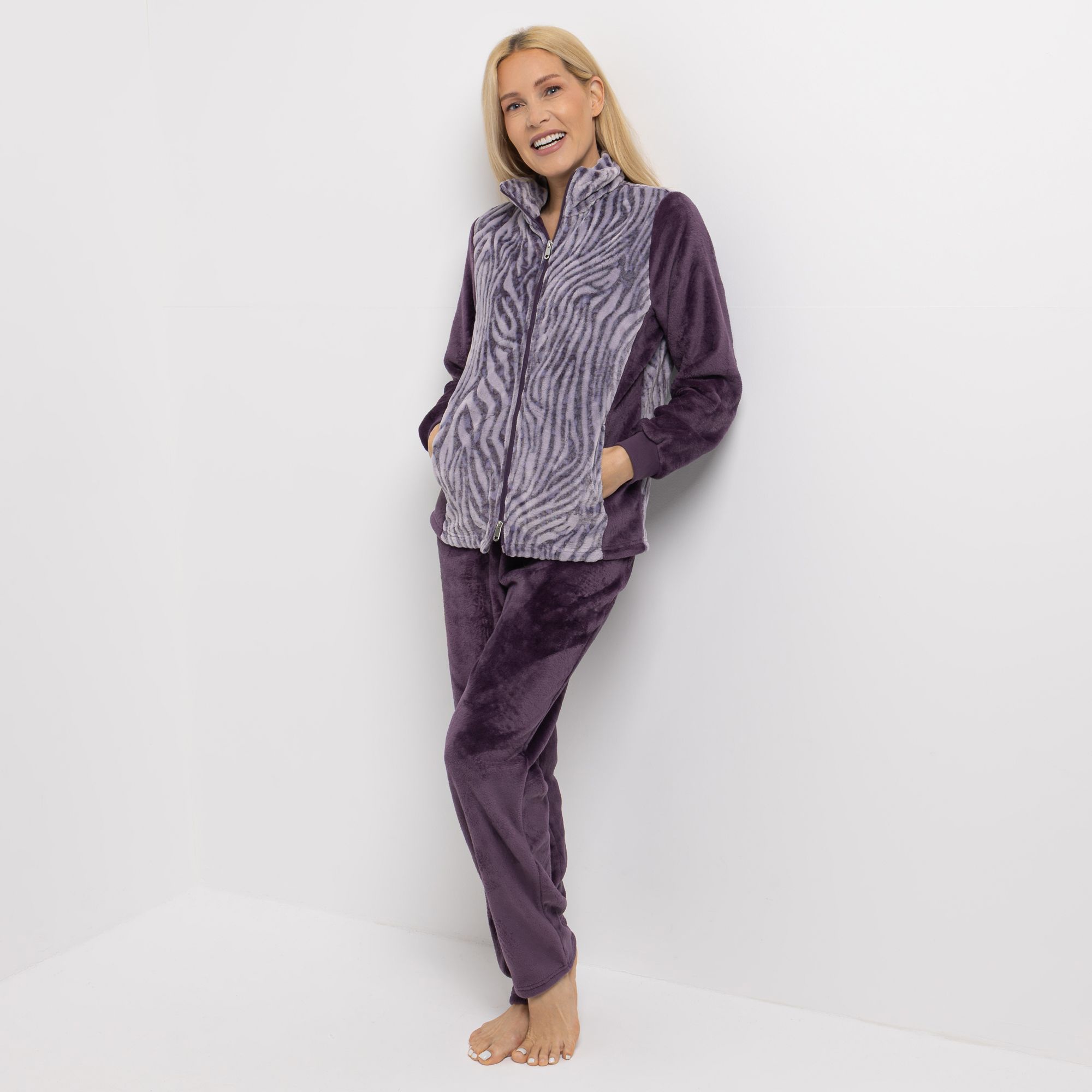 B-Ware MONT CHALET Damen-Hausanzug 3D-Animaldesign Mikrofaser Chinchilla