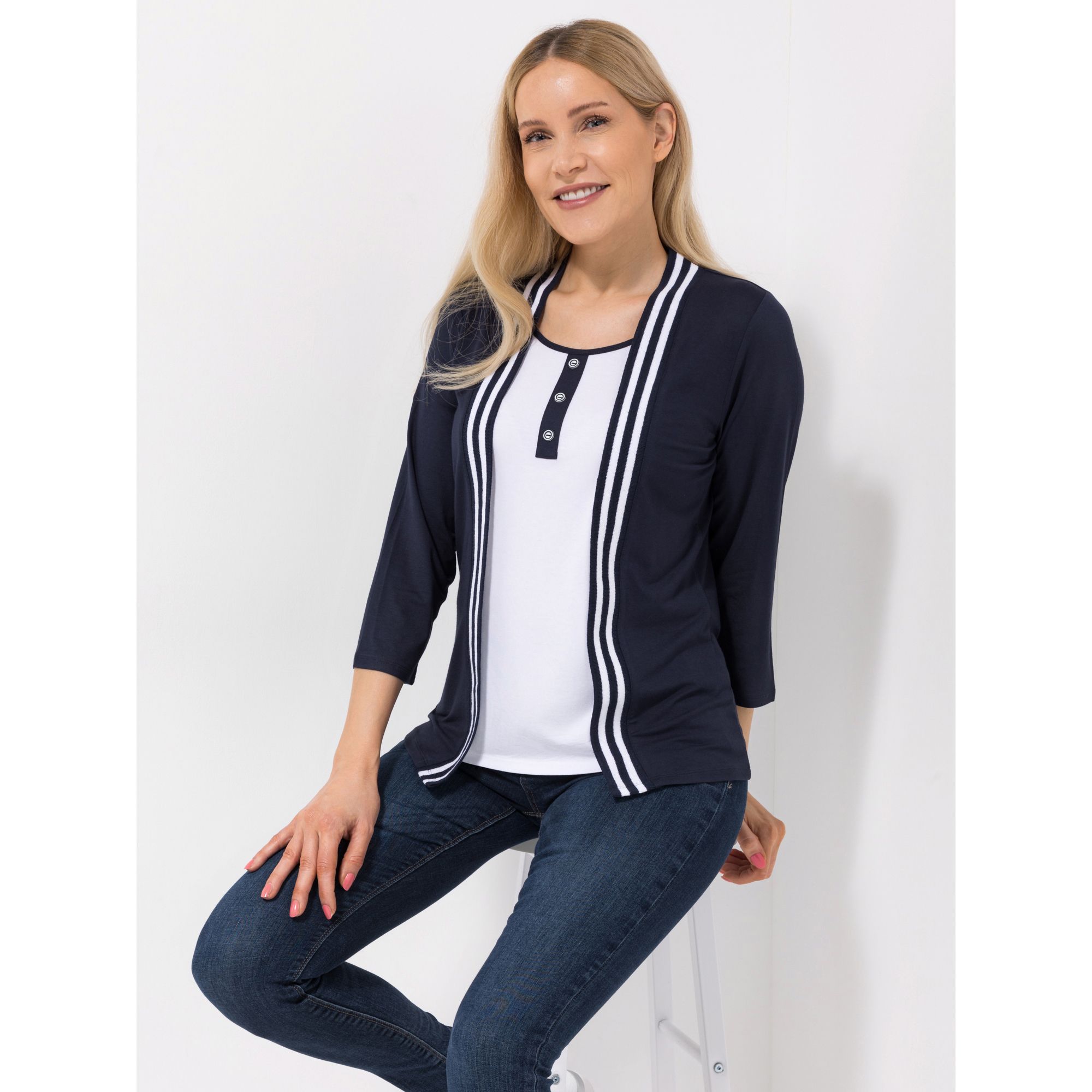 B-Ware DENIM & CO. Shirt, 3/4-Arm Knopfleiste Twinset-Optik