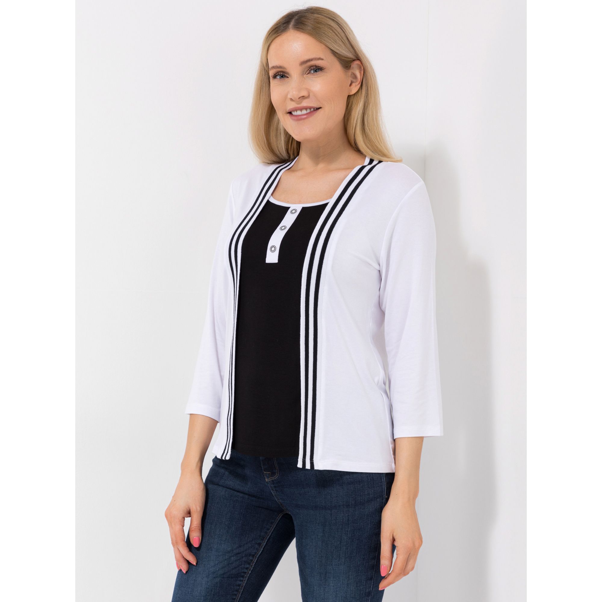 B-Ware DENIM & CO. Shirt, 3/4-Arm Knopfleiste Twinset-Optik