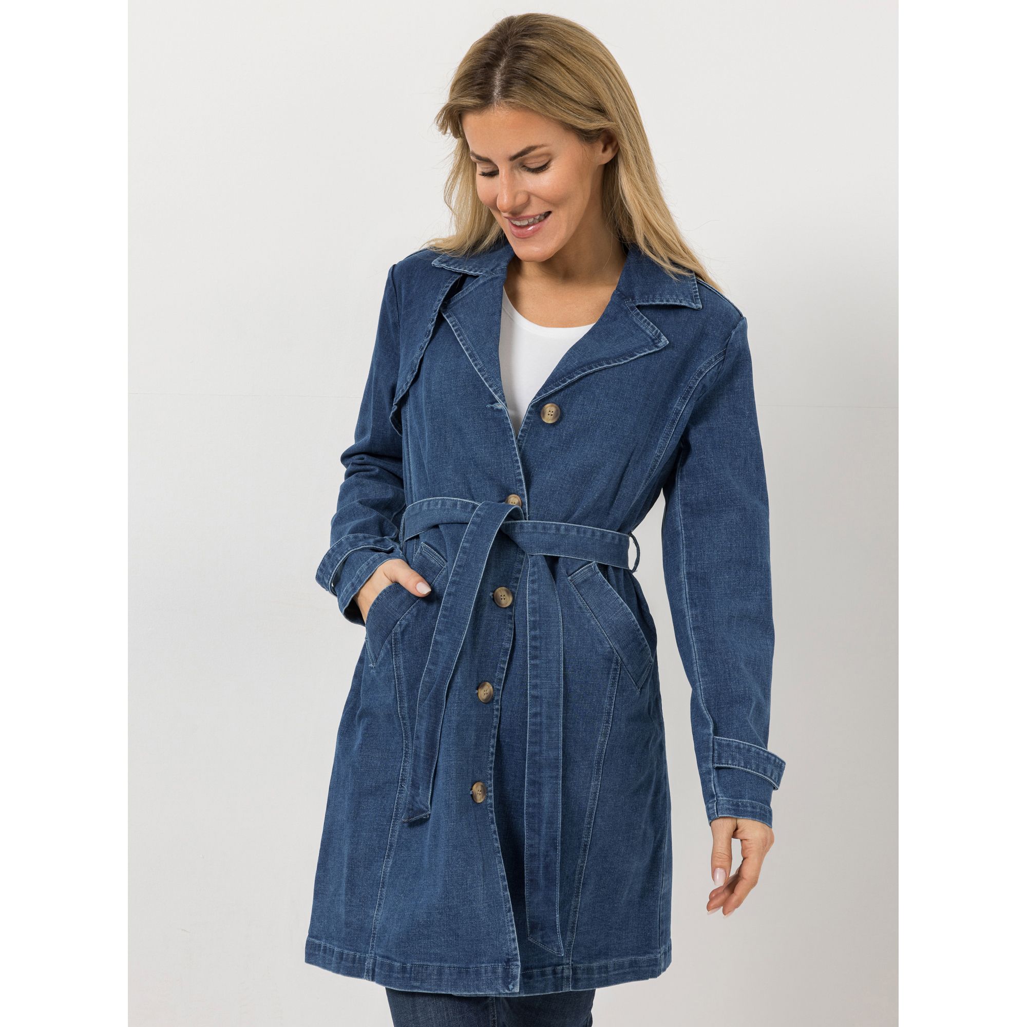 B-Ware EVA LUTZ Jeansmantel mit Bindegürtel Knopfleiste