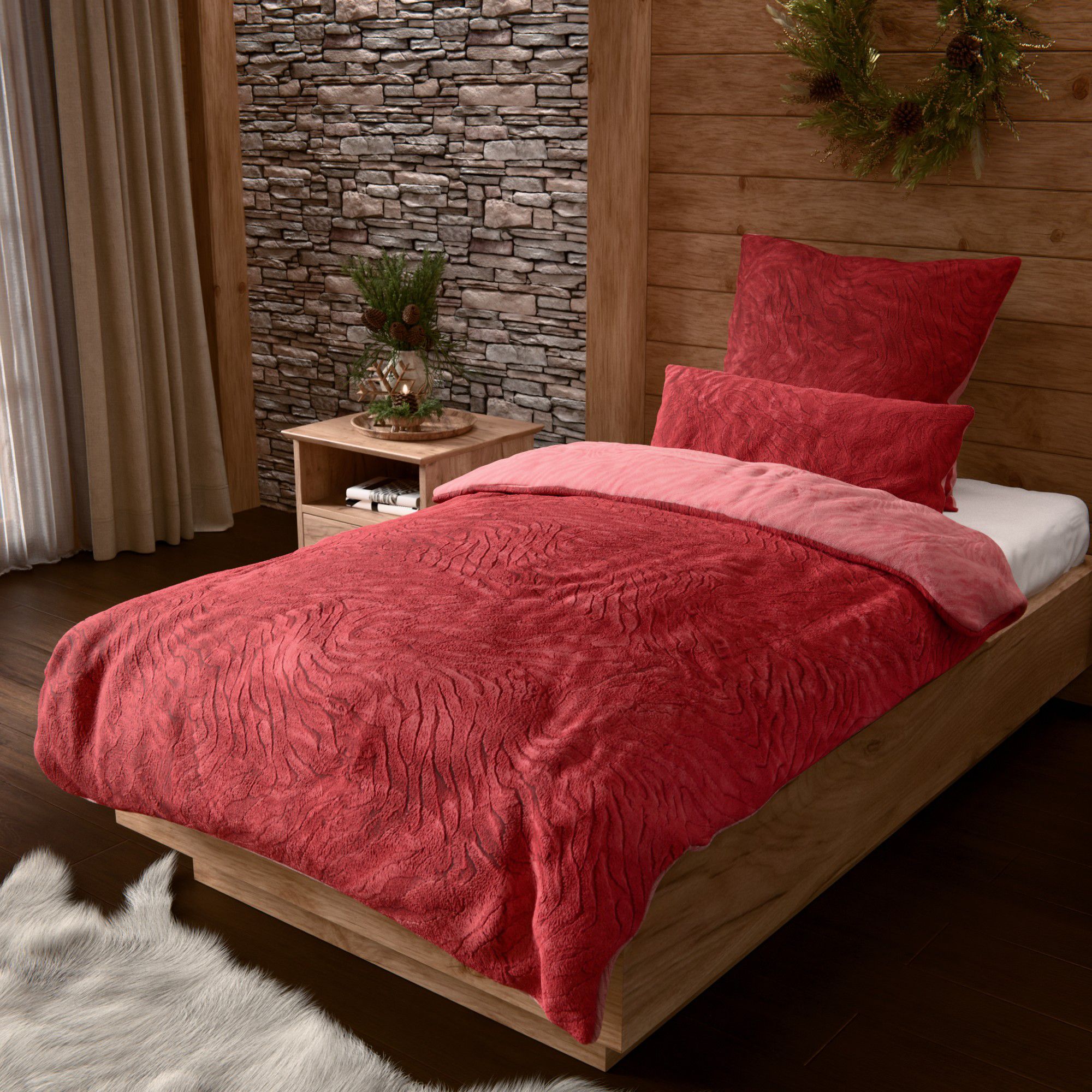 B-Ware MONT CHALET Fell-Wendebettwäsche uni Jacquard-Design Mikrofaser Chinchilla