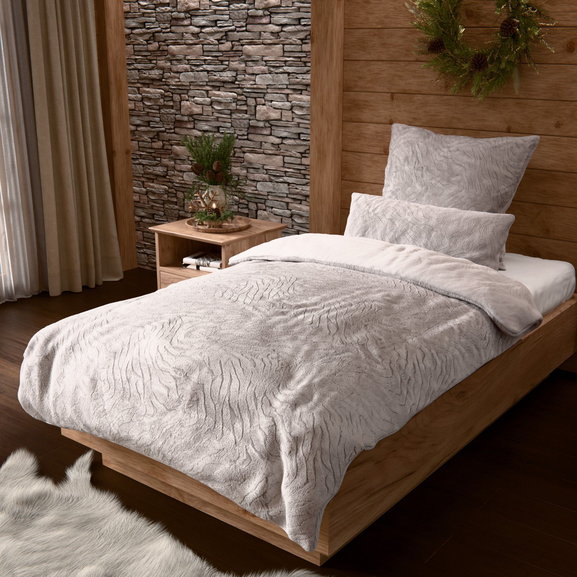 B-Ware MONT CHALET Fell-Wendebettwäsche uni Jacquard-Design Mikrofaser Chinchilla