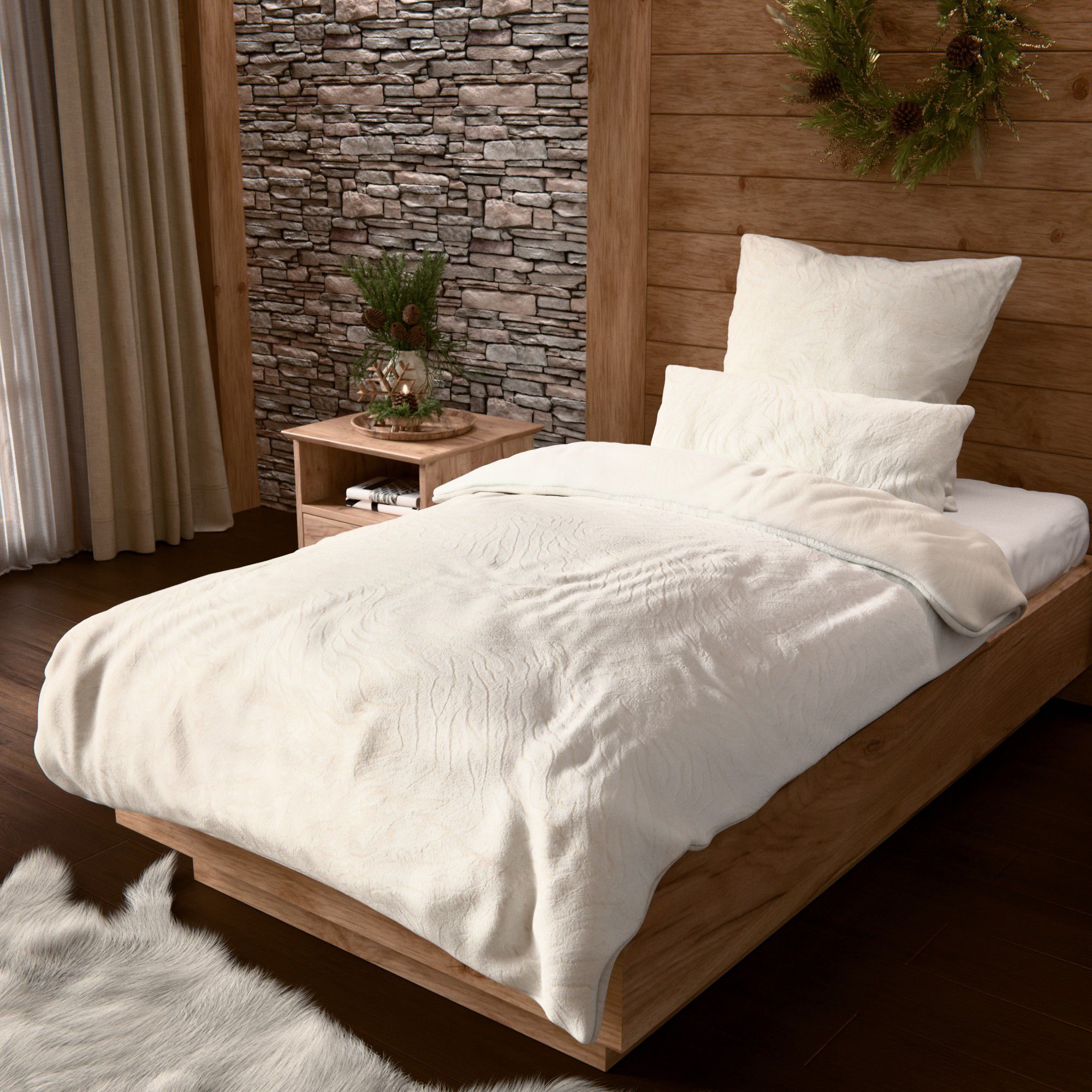 B-Ware MONT CHALET Fell-Wendebettwäsche uni Jacquard-Design Mikrofaser Chinchilla