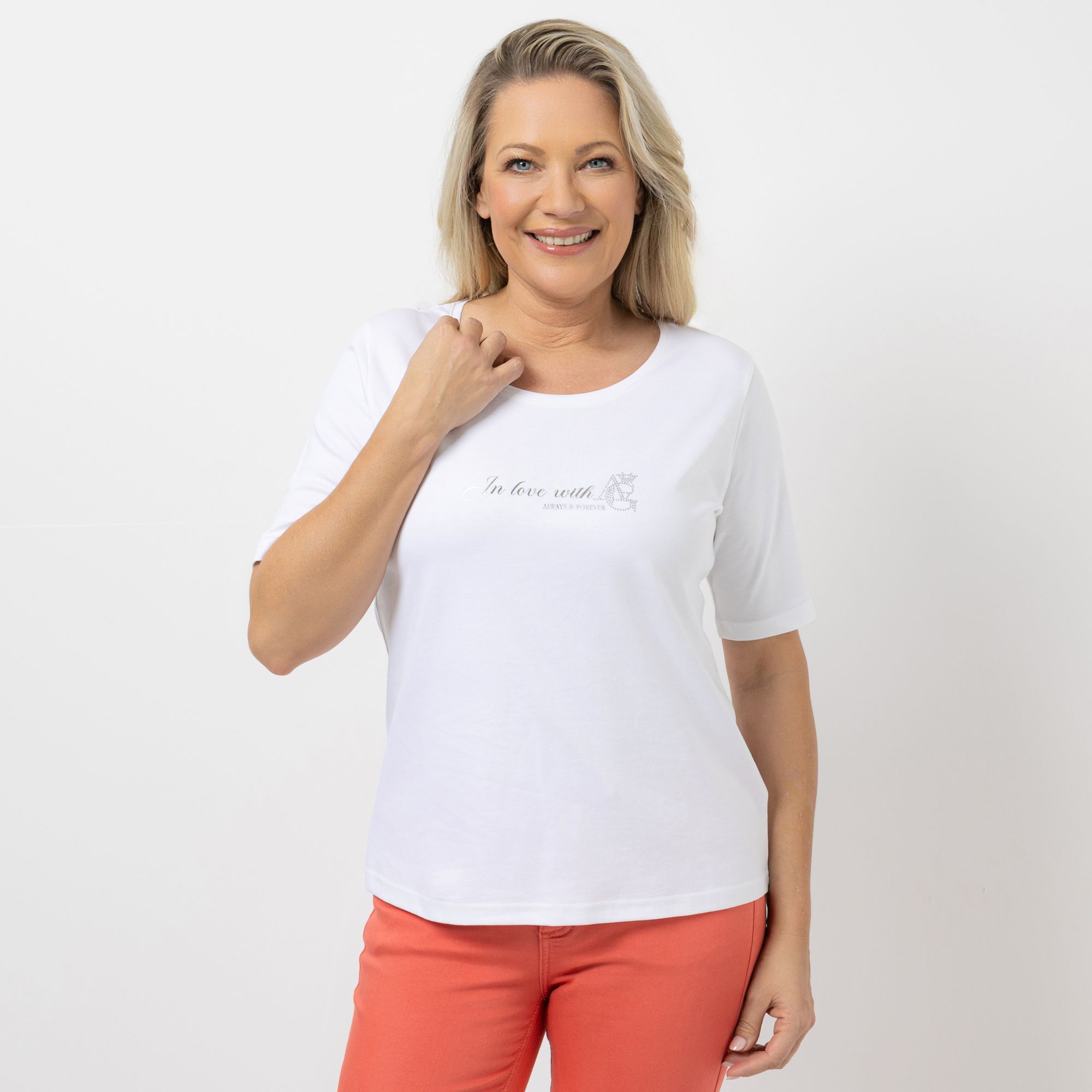 B-Ware ANNA VON GRIESHEIM Shirt, 1/2-Arm Pima Cotton Strassdekoration