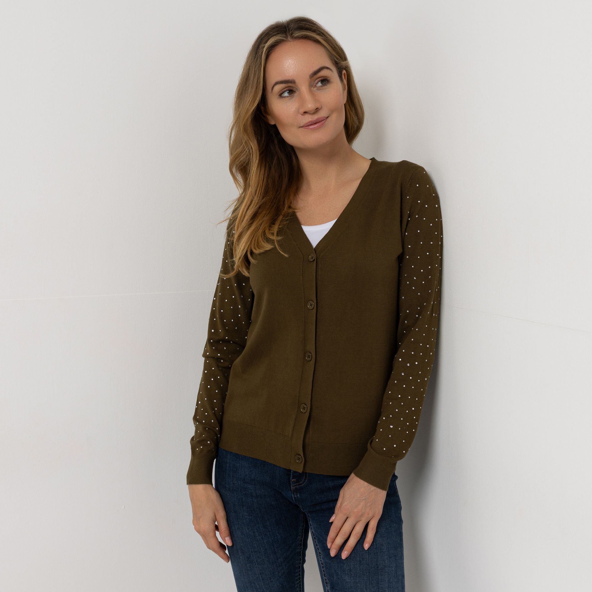 B-Ware VIA MILANO Strickjacke, 1/1-Arm V-Ausschnitt Strass-Details